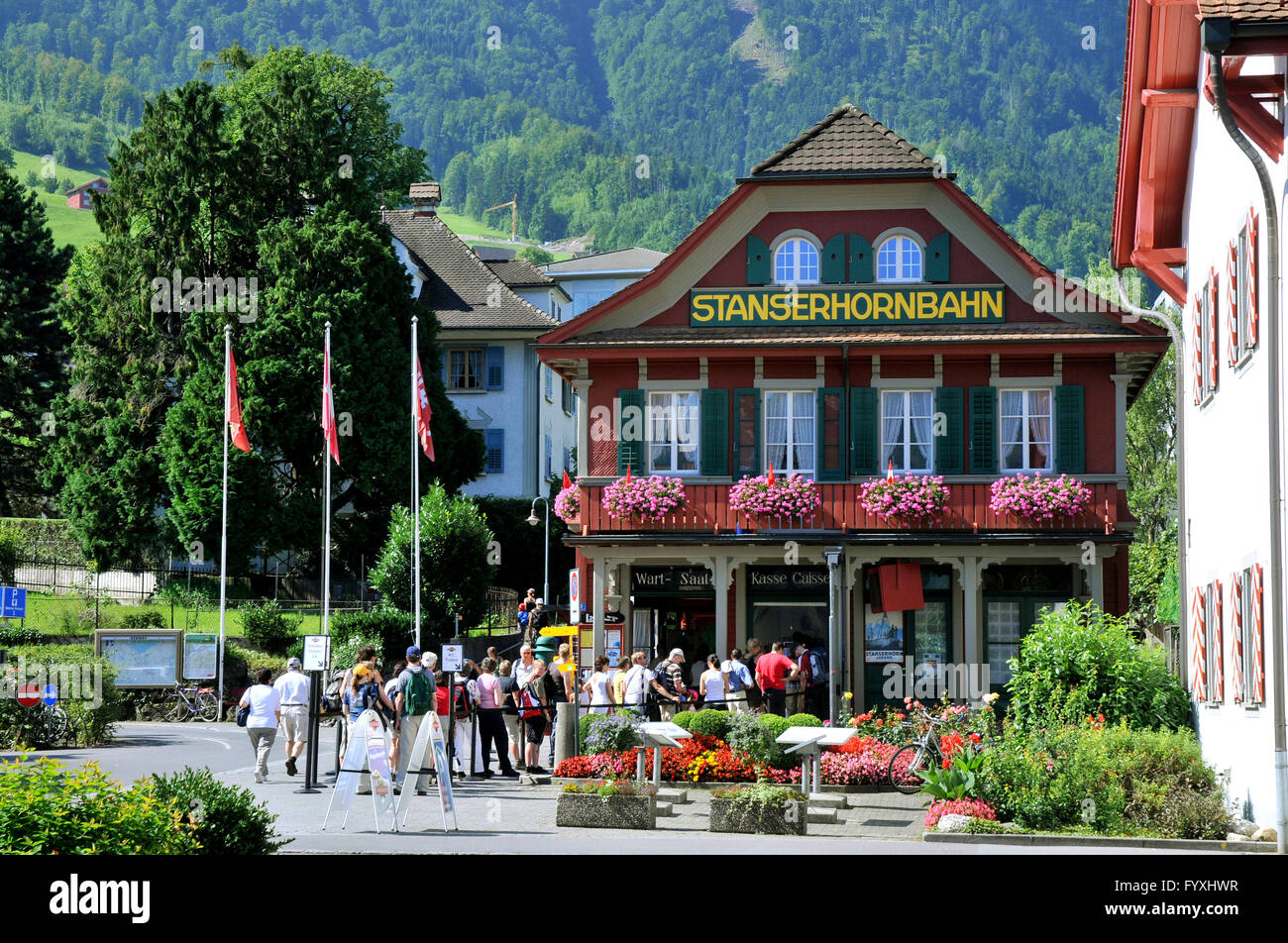 Talstation, Talstation, Stanserhorn-Bahn, Stans, Nidwalden, Schweiz / Stanserhornbahn, Stanserhorn Bahn, Stanserhorn-Bahn Stockfoto