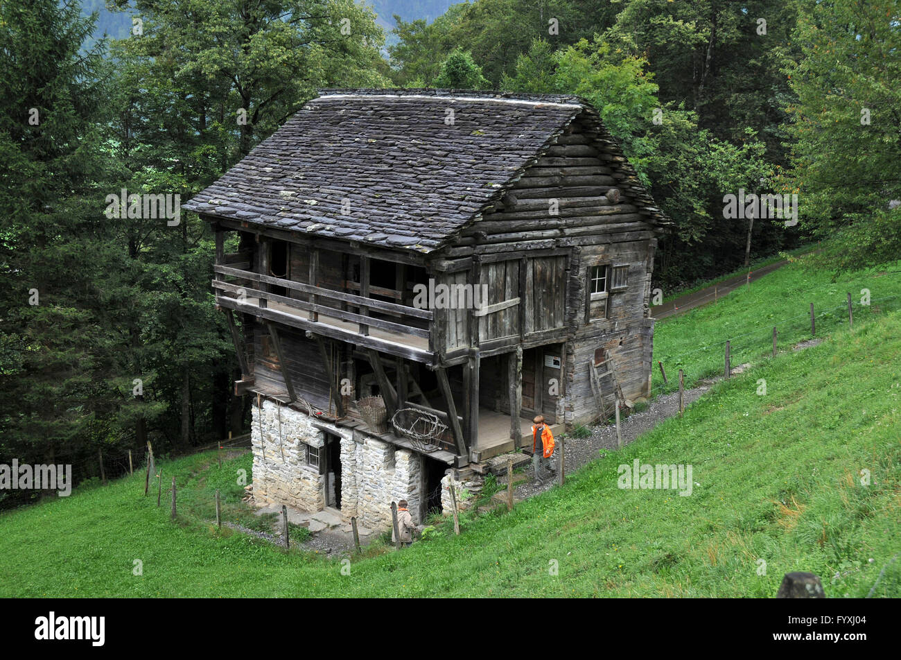 Bauernhaus von Malvaglia, Bauernhaus, Freilichtmuseum Ballenberg, Brienz, Meiringen, Kanton Bern, Schweiz Stockfoto