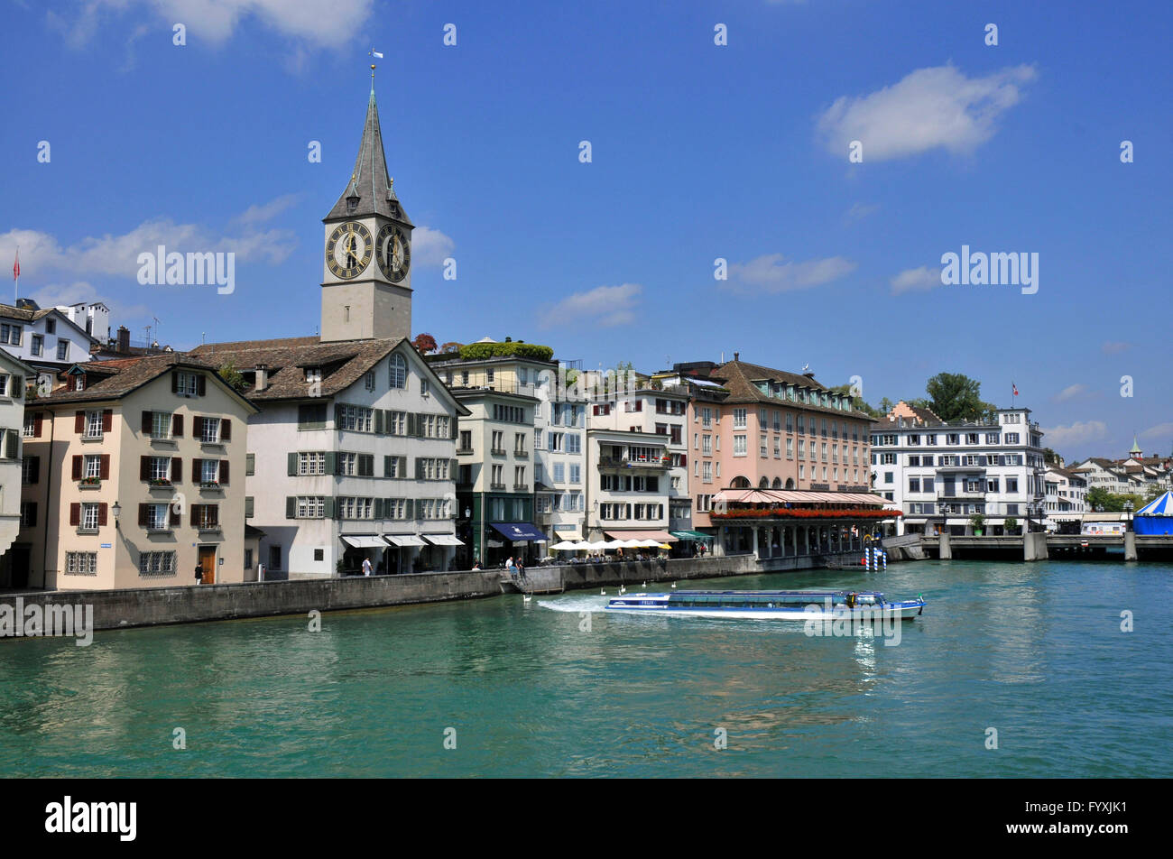 Altstadt, Kirche St. Peter, Limmat, Zürich, Schweiz Stockfoto