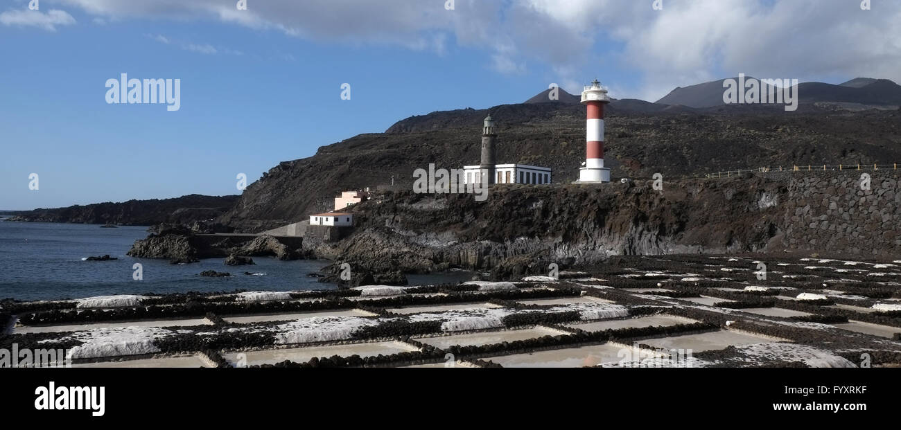 Leuchtturm und Salinas, La Palma Stockfoto