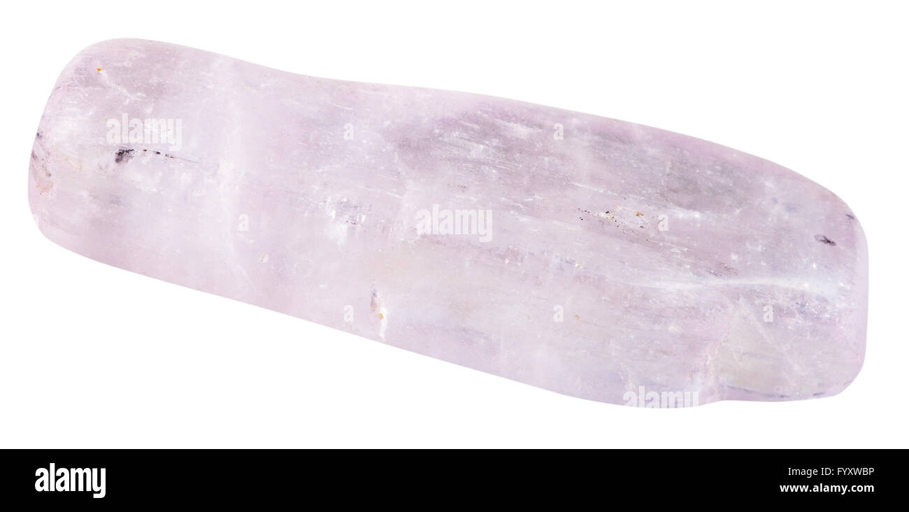 Makroaufnahmen von natürlichen Mineral Stein - getrommelt (lila Spodumen) Kunzit Edelstein isoliert auf weißem Hintergrund Stockfoto