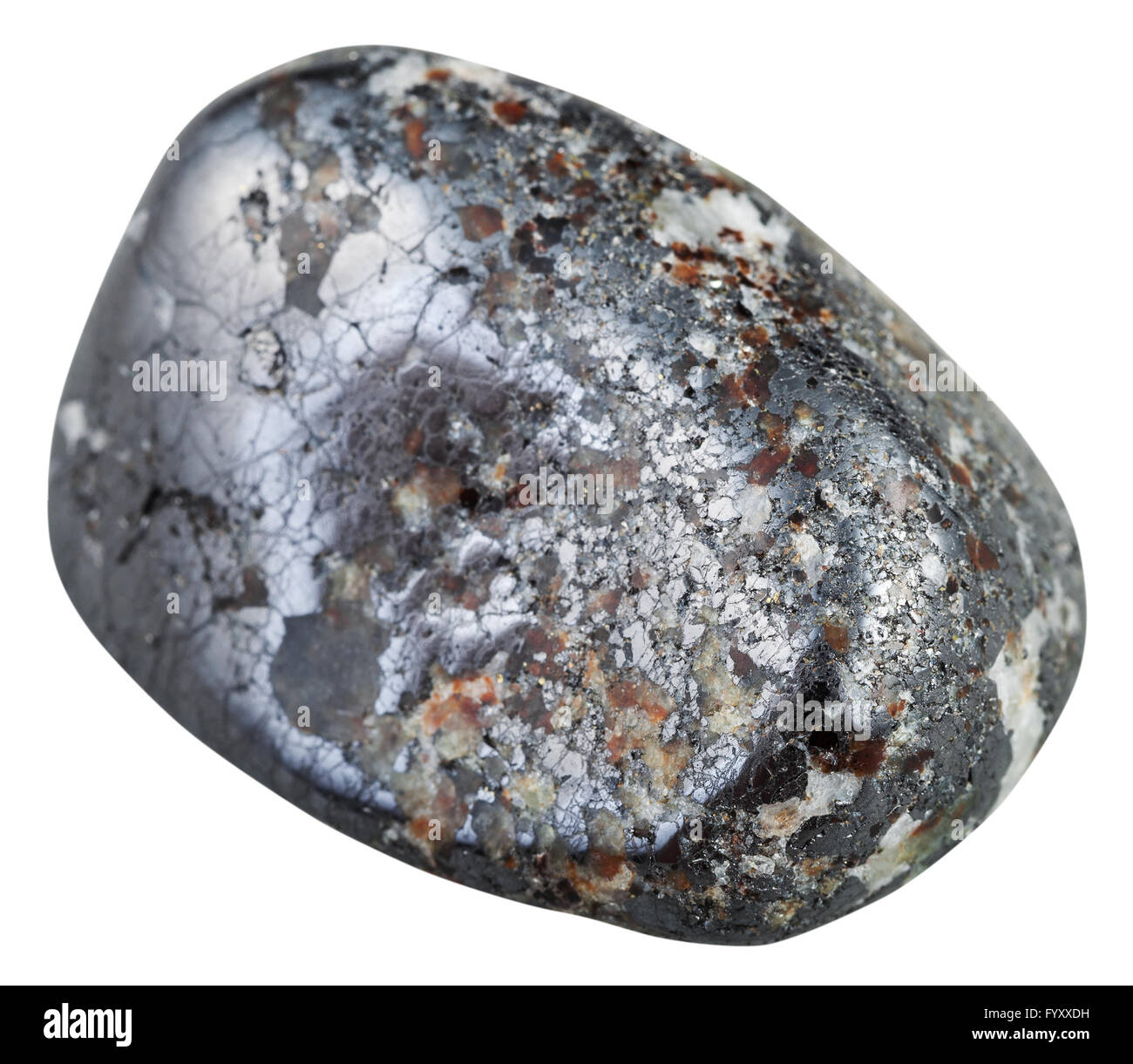 Makroaufnahmen von natürlichen Mineral Stein - poliert Magnetit Edelstein isoliert auf weißem Hintergrund Stockfoto