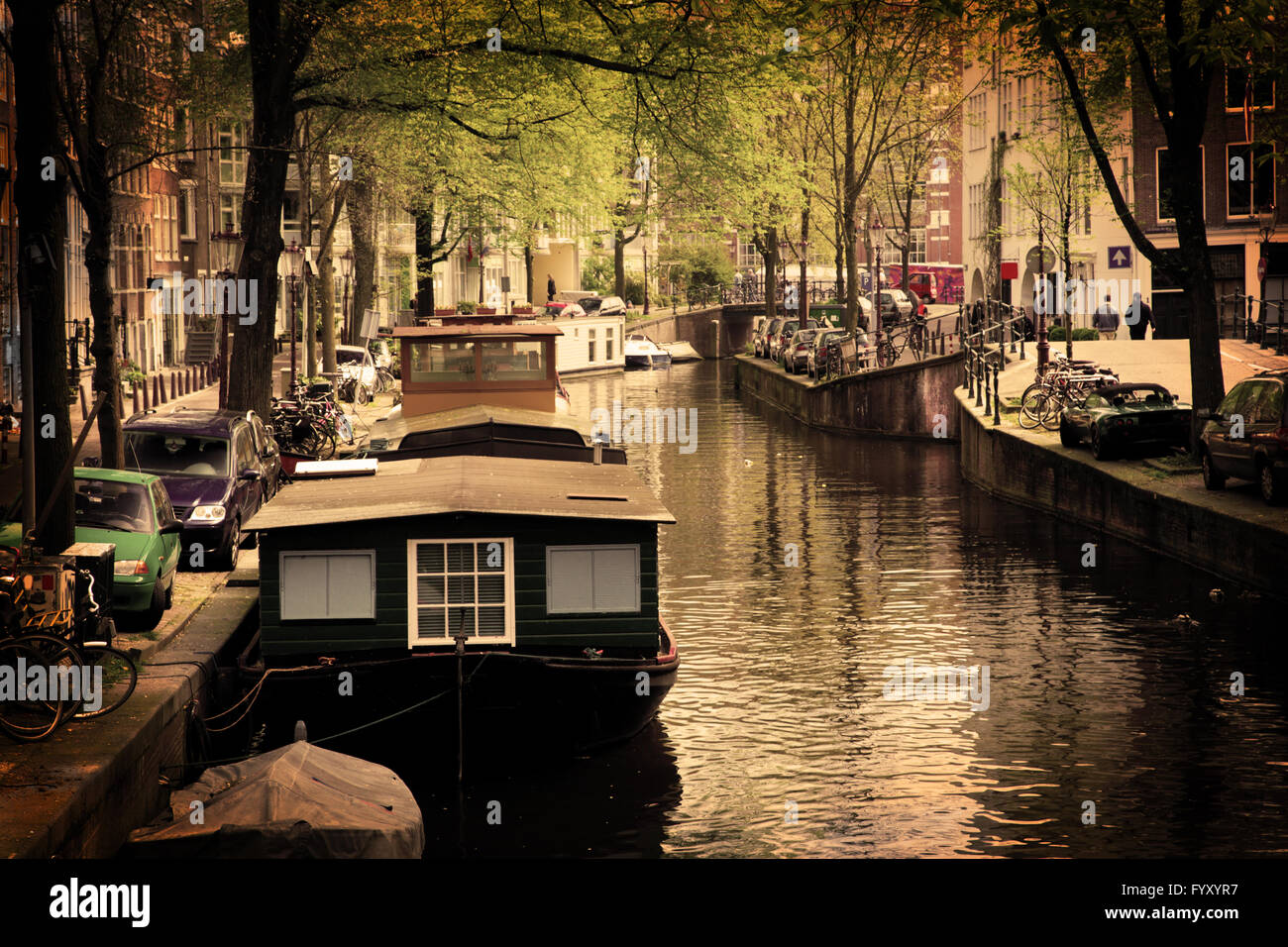 Amsterdam. Romantischen Kanal, Boote. Stockfoto