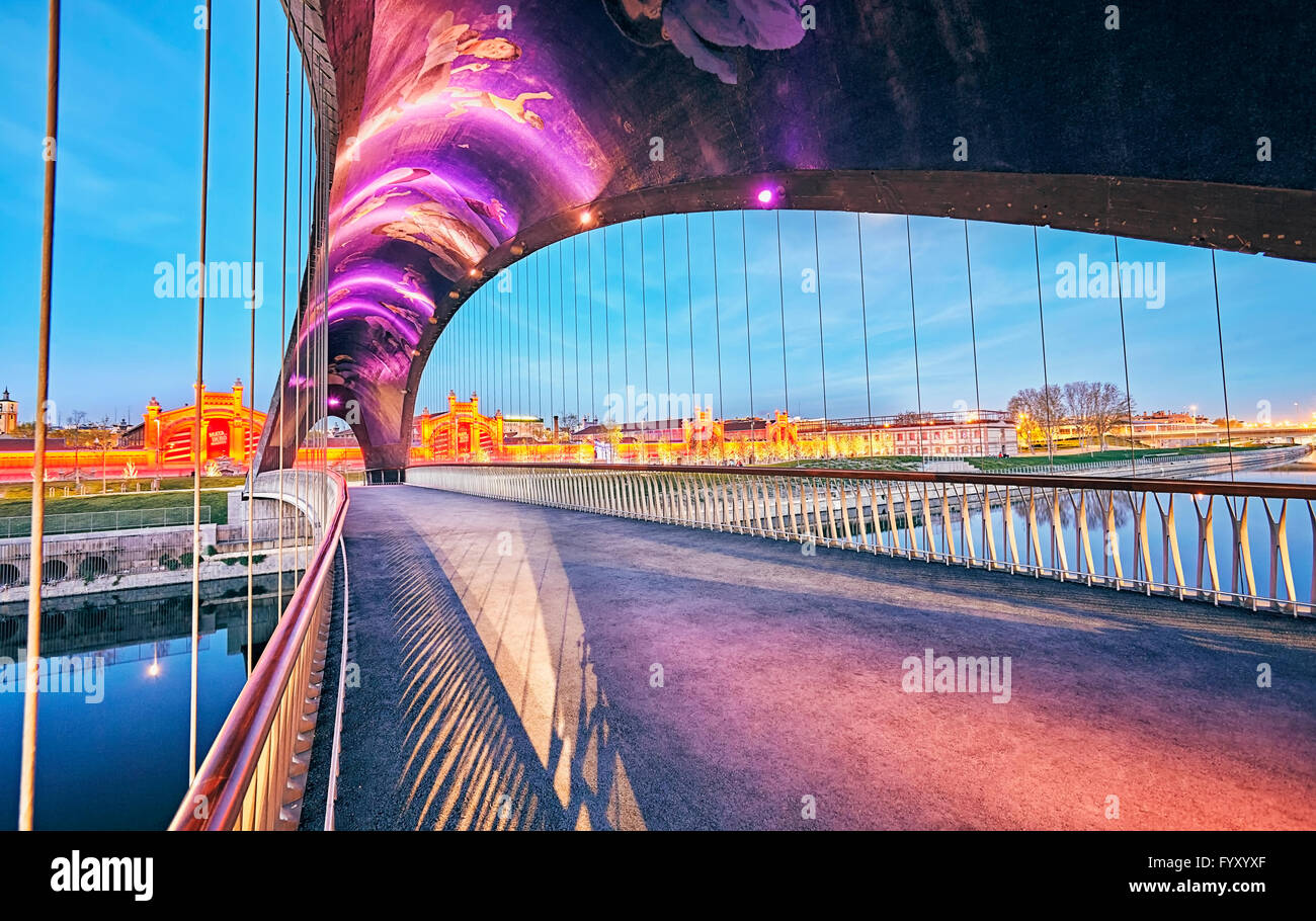 Matadero bridge with urban motifs mosaics by Daniel Canogar. Madrid Rio. Madrid, Spain. Stockfoto