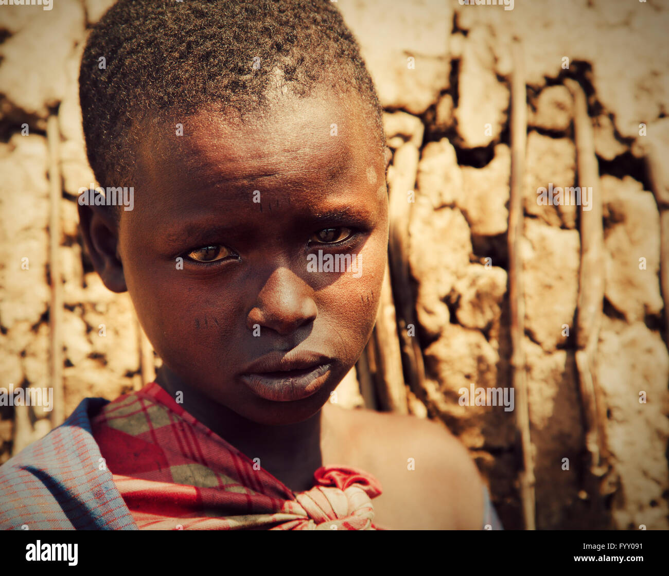 Maasai Kind Portrait in Tansania, Afrika Stockfoto