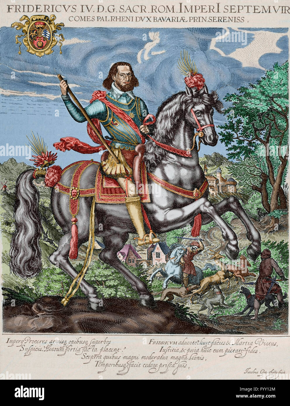 Friedrich IV. (1574-1610). Pfalz des Rheins. Kupferstich von Jacques Grandhomme. Farbige. Stockfoto