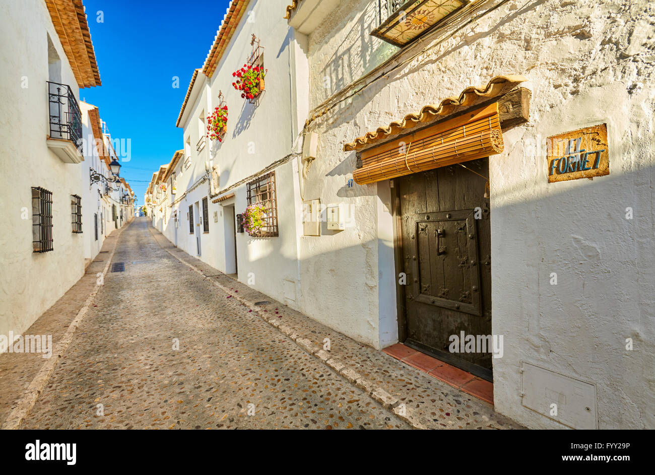 Gasse in Altea. Alicante. Gemeinschaft Valencia. Spanien Stockfoto