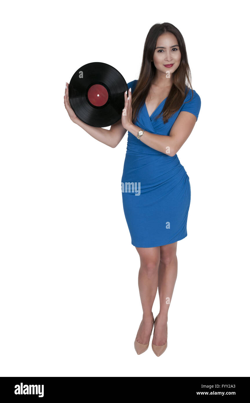 Frau mit Vinyl-Schallplatte Stockfoto