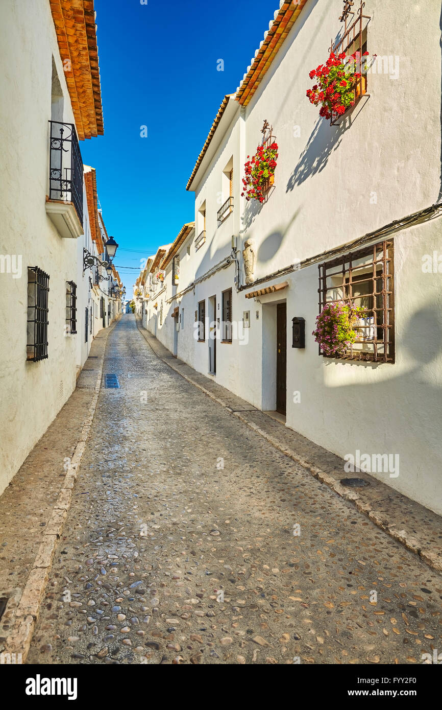 Gasse in Altea. Alicante. Gemeinschaft Valencia. Spanien Stockfoto