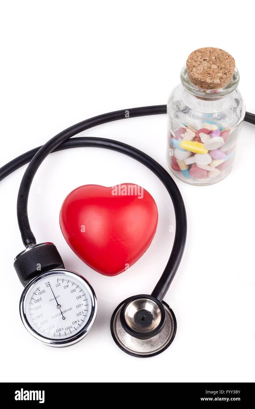Herz und Pillen Stockfoto