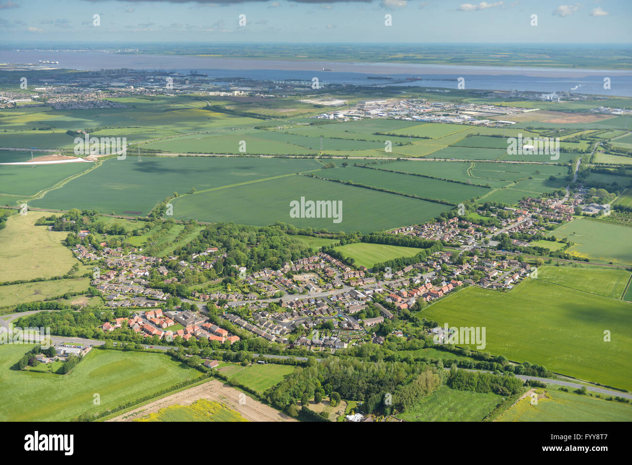 Eine Luftaufnahme des Dorfes Stallingborough und Umland North Lincolnshire Stockfoto