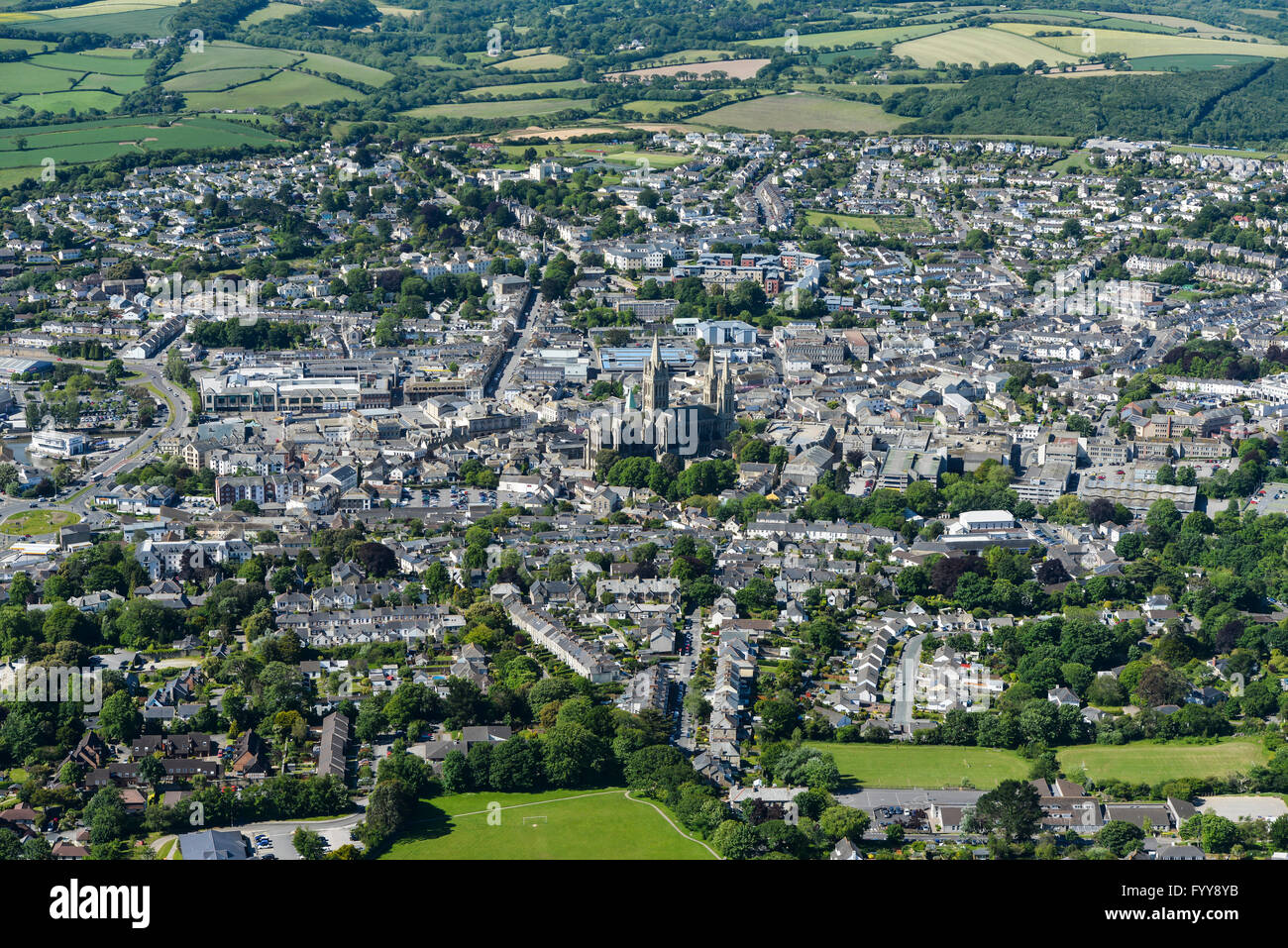 Allgemeine Luftaufnahmen der kornischen Stadt Truro Stockfoto