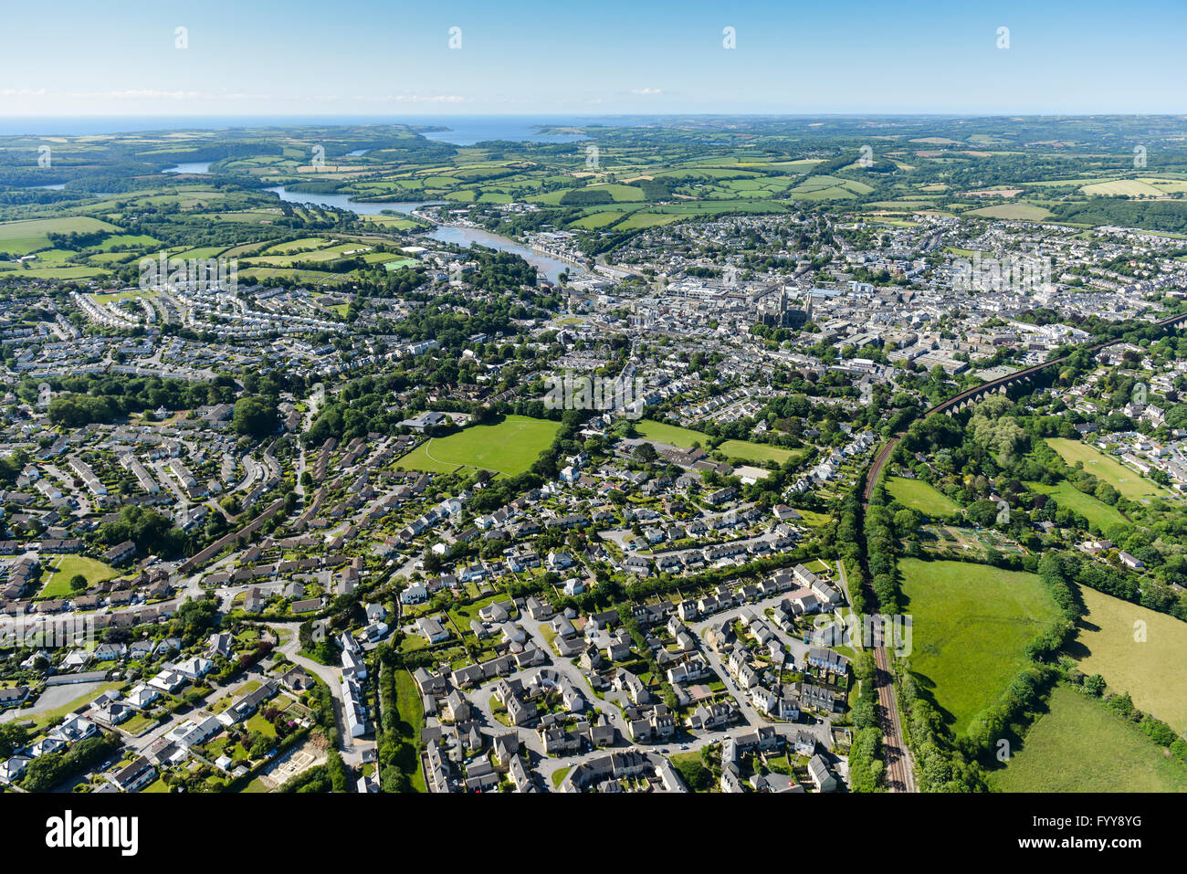 Allgemeine Luftaufnahmen der kornischen Stadt Truro Stockfoto