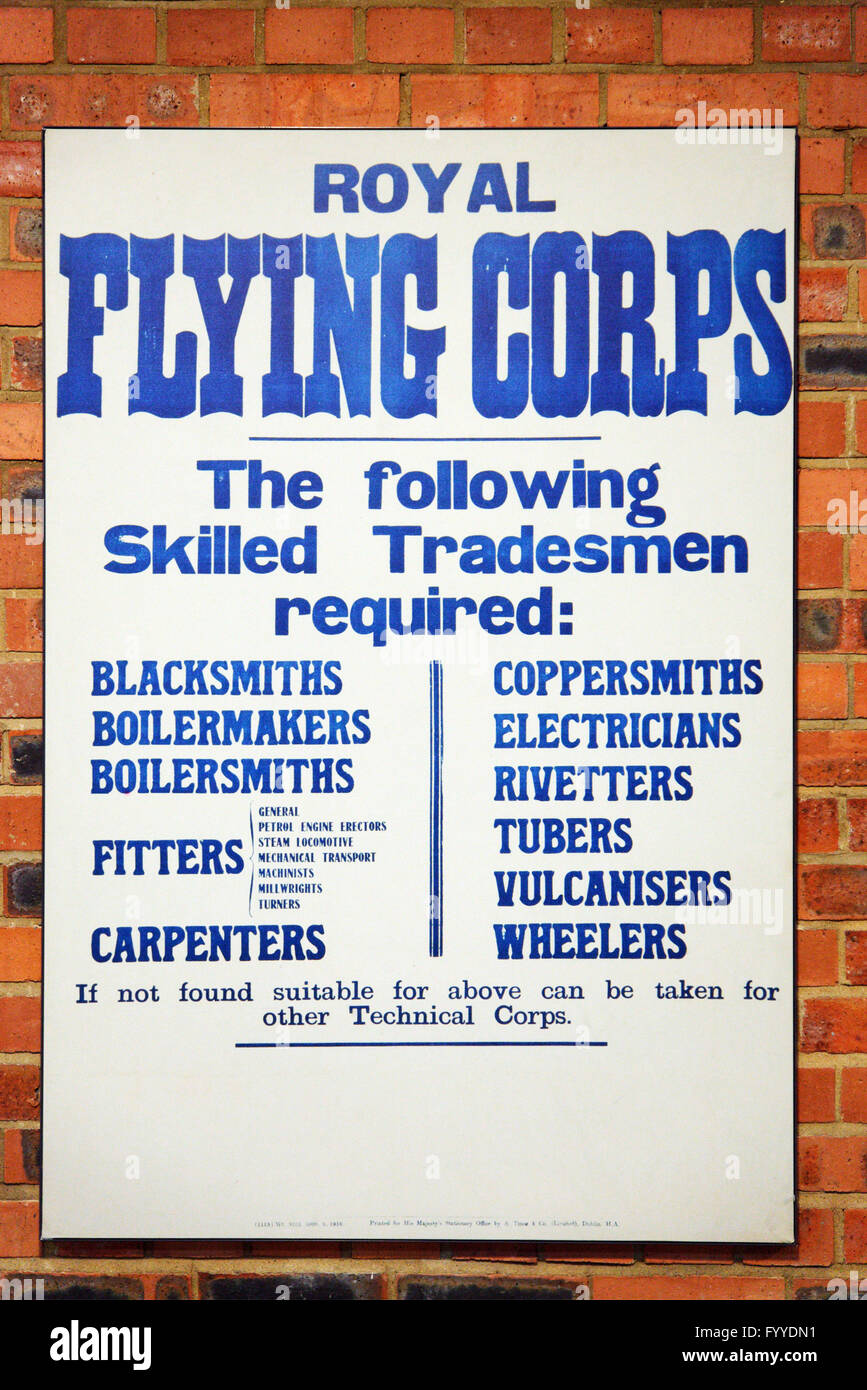 Ersten Weltkrieg Plakat qualifizierte Handwerker für die Royal Flying Corps Stockfoto