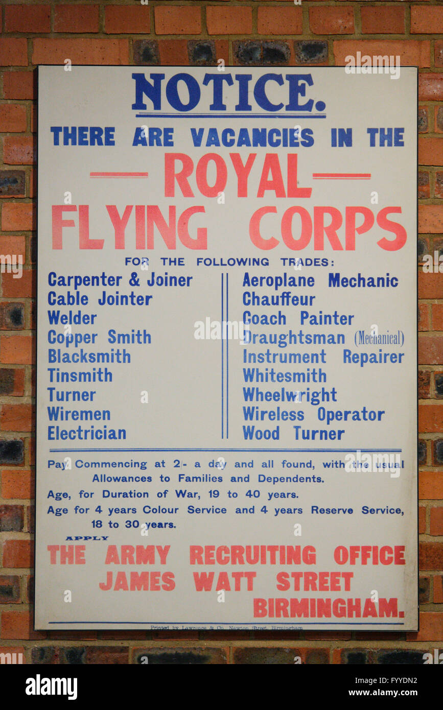 Ersten Weltkrieg recruiting Poster für den Royal Flying Corps Stockfoto