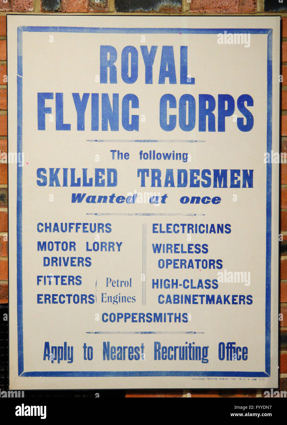 Ersten Weltkrieg Plakat qualifizierte Handwerker für die Royal Flying Corps Stockfoto