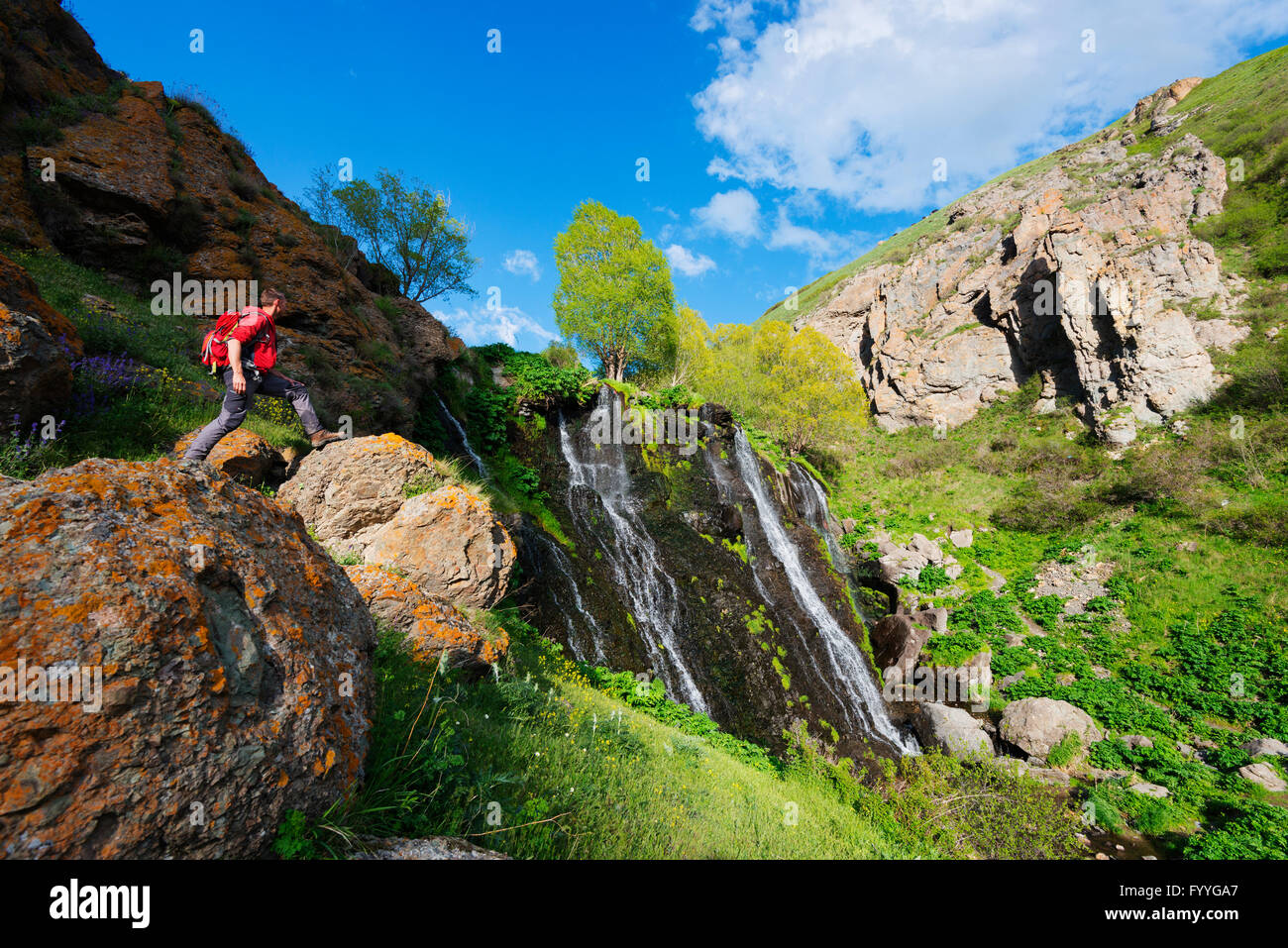 Eurasien, Kaukasus Region, Armenien, Syunik Provinz, Shaki Wasserfall Stockfoto