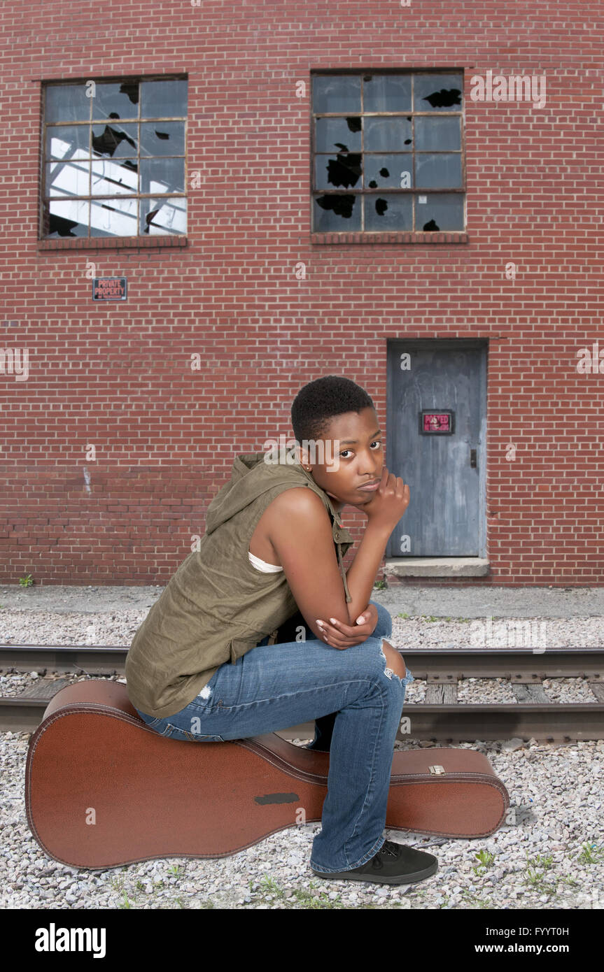 Frau mit Gitarre Stockfoto