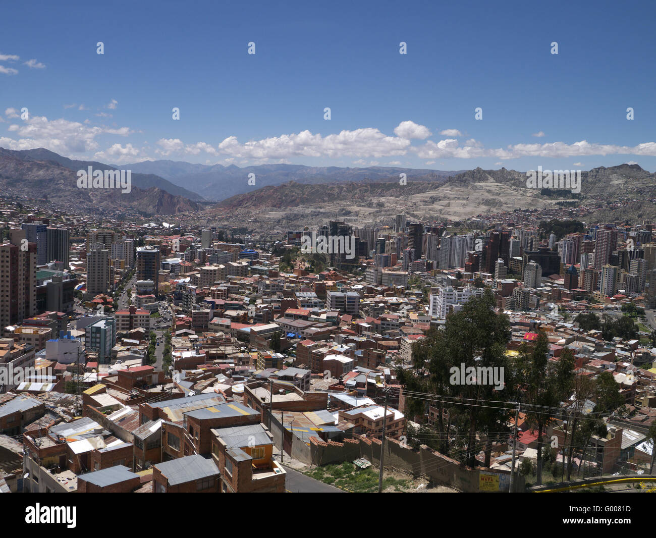 Blick auf La Paz von oben der Seilbahn Stockfoto