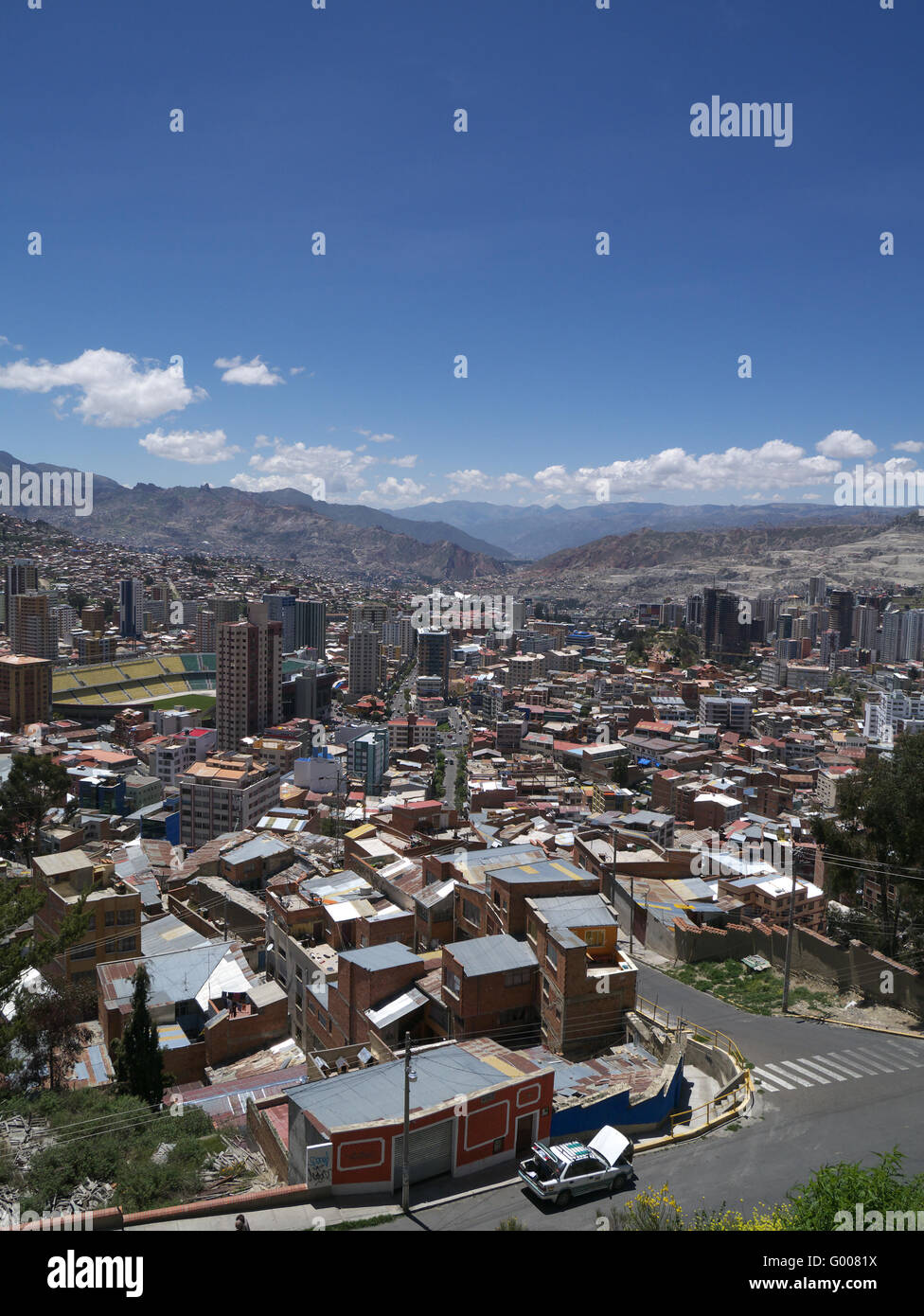 Blick auf La Paz von oben der Seilbahn Stockfoto