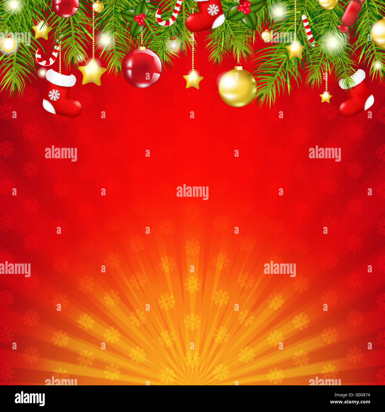 Rote Weihnachtskarte Sunburst Stockfoto