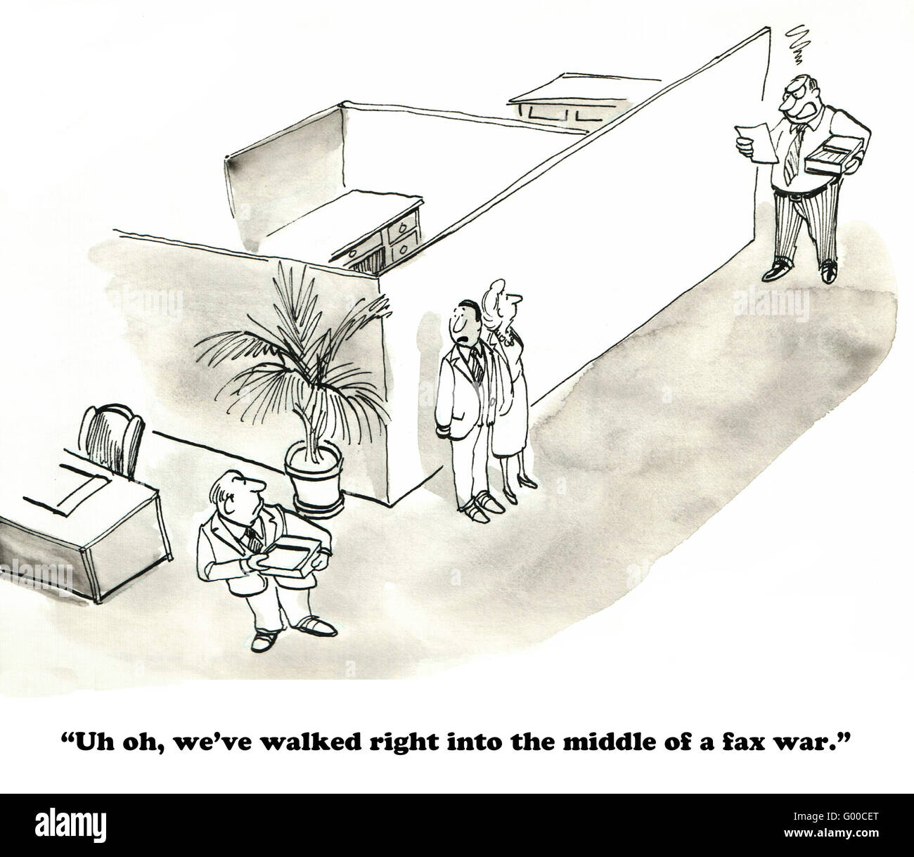 Geschäft cartoon über zwei Geschäftsleute, die eine große Meinungsverschiedenheit haben. Stockfoto