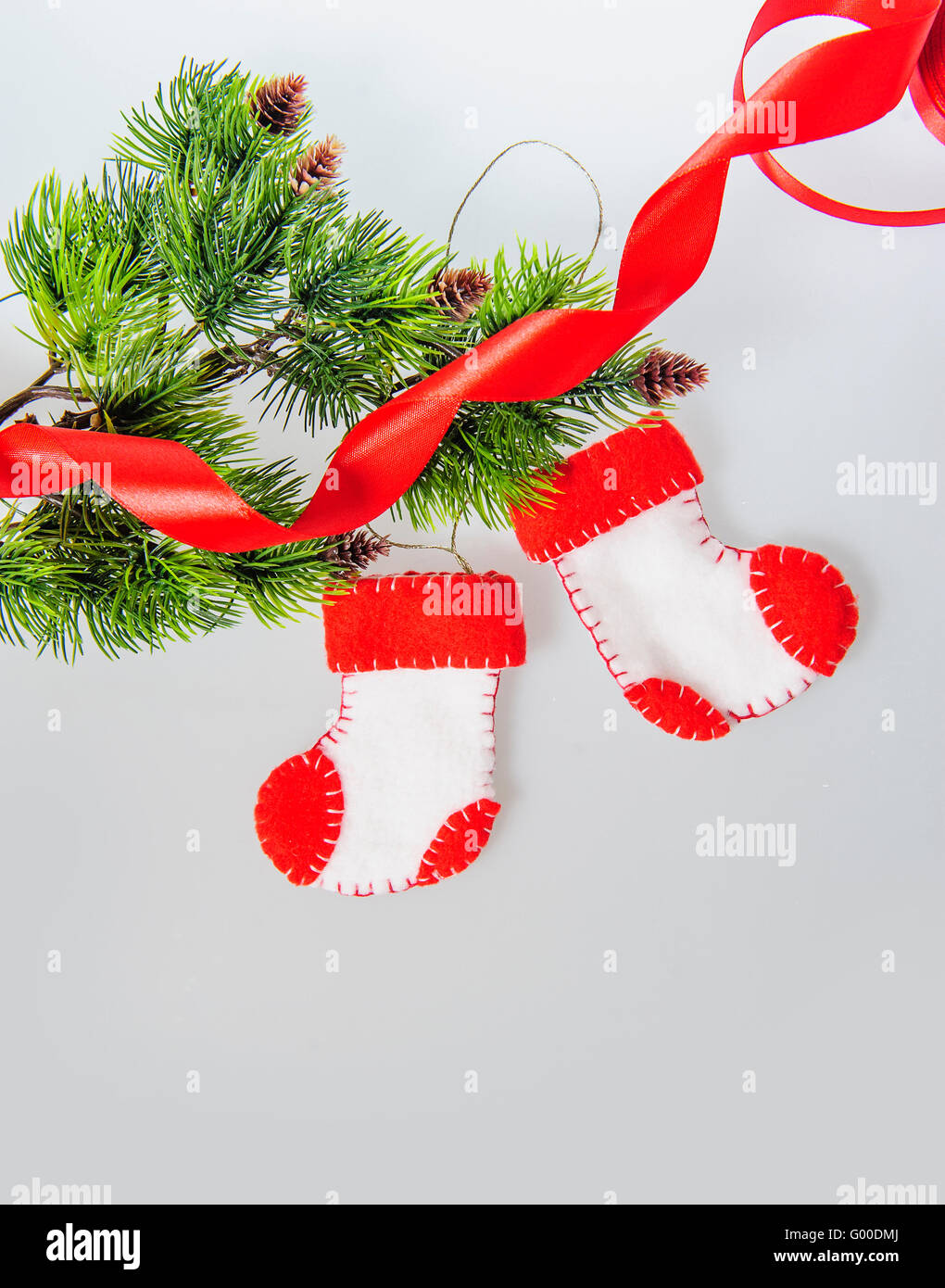 Weihnachten basteln, Stiefel Santa Claus Vlies, handgefertigt Stockfoto