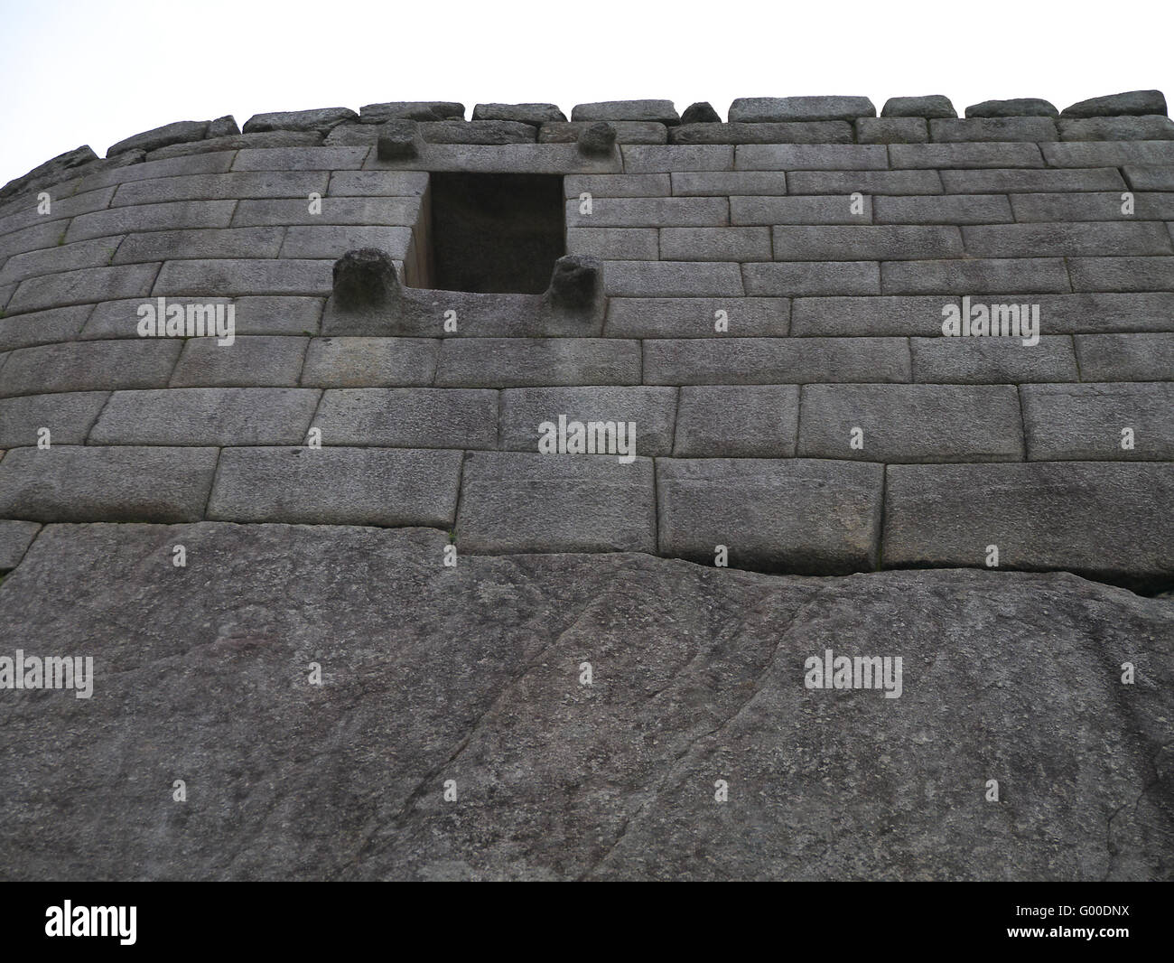 Wand in Machu Picchu zeigt Trockenmauer Stockfoto