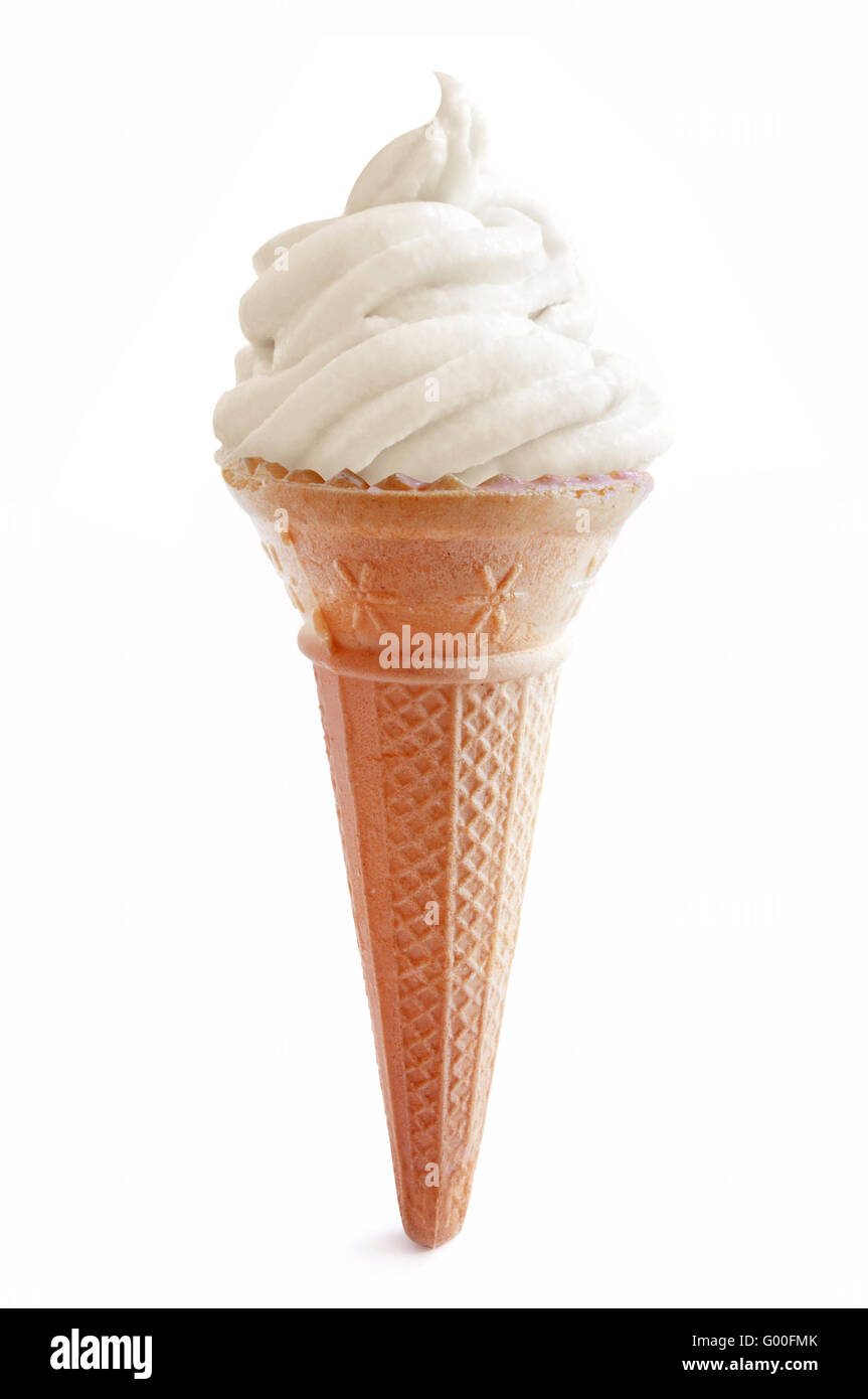 Vanille-Eis Kegel über einem weißen Hintergrund Stockfoto