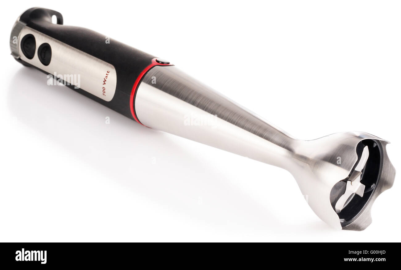 Elektrischen Handmixer auf weißem Hintergrund Stockfoto
