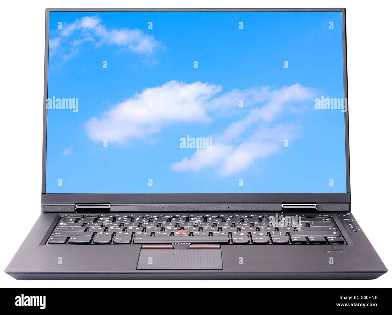 Laptop (Notebook) mit Sky Desktop wallpaper Stockfoto