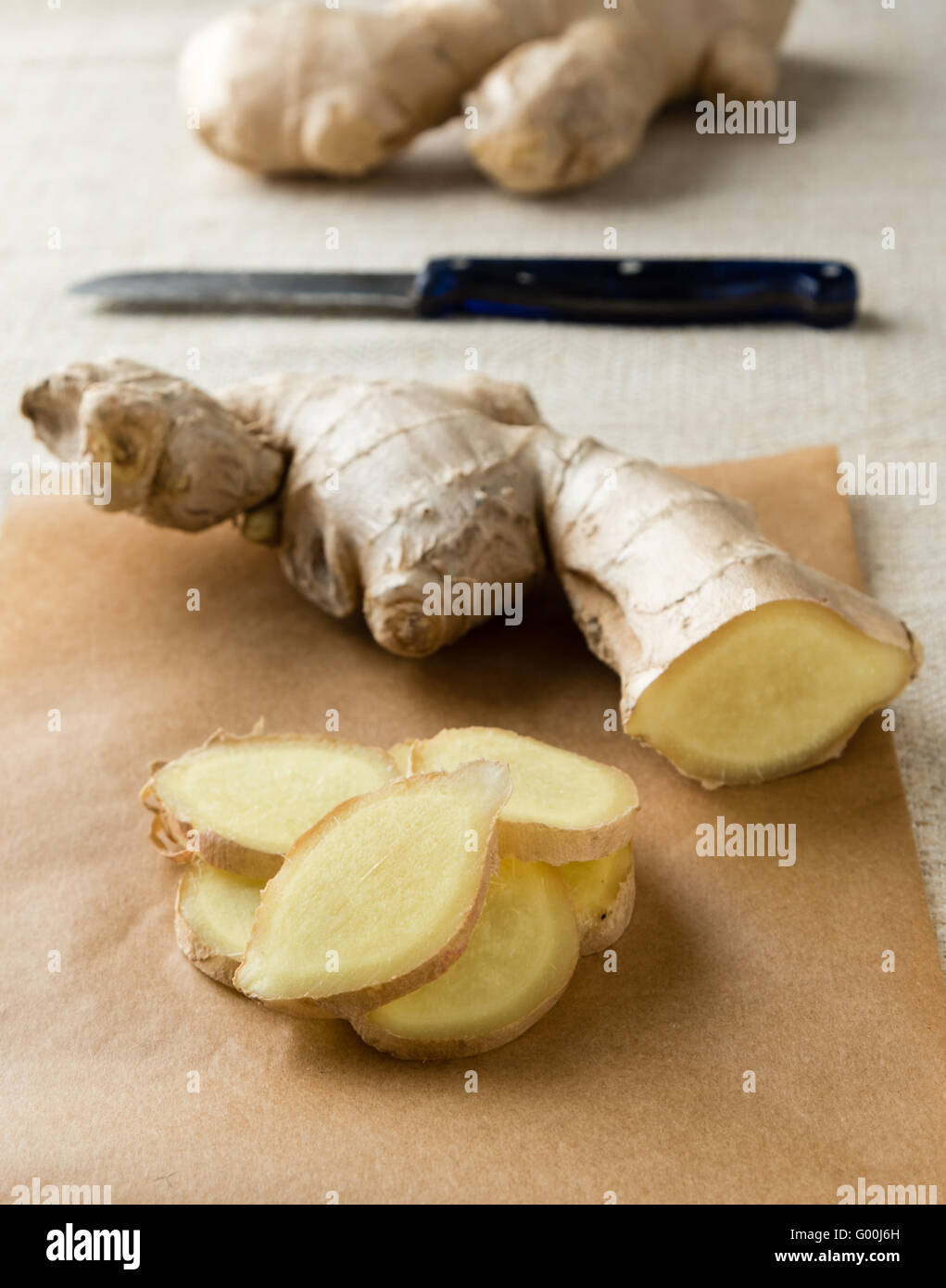 in Scheiben geschnittenen Ingwer Stockfoto