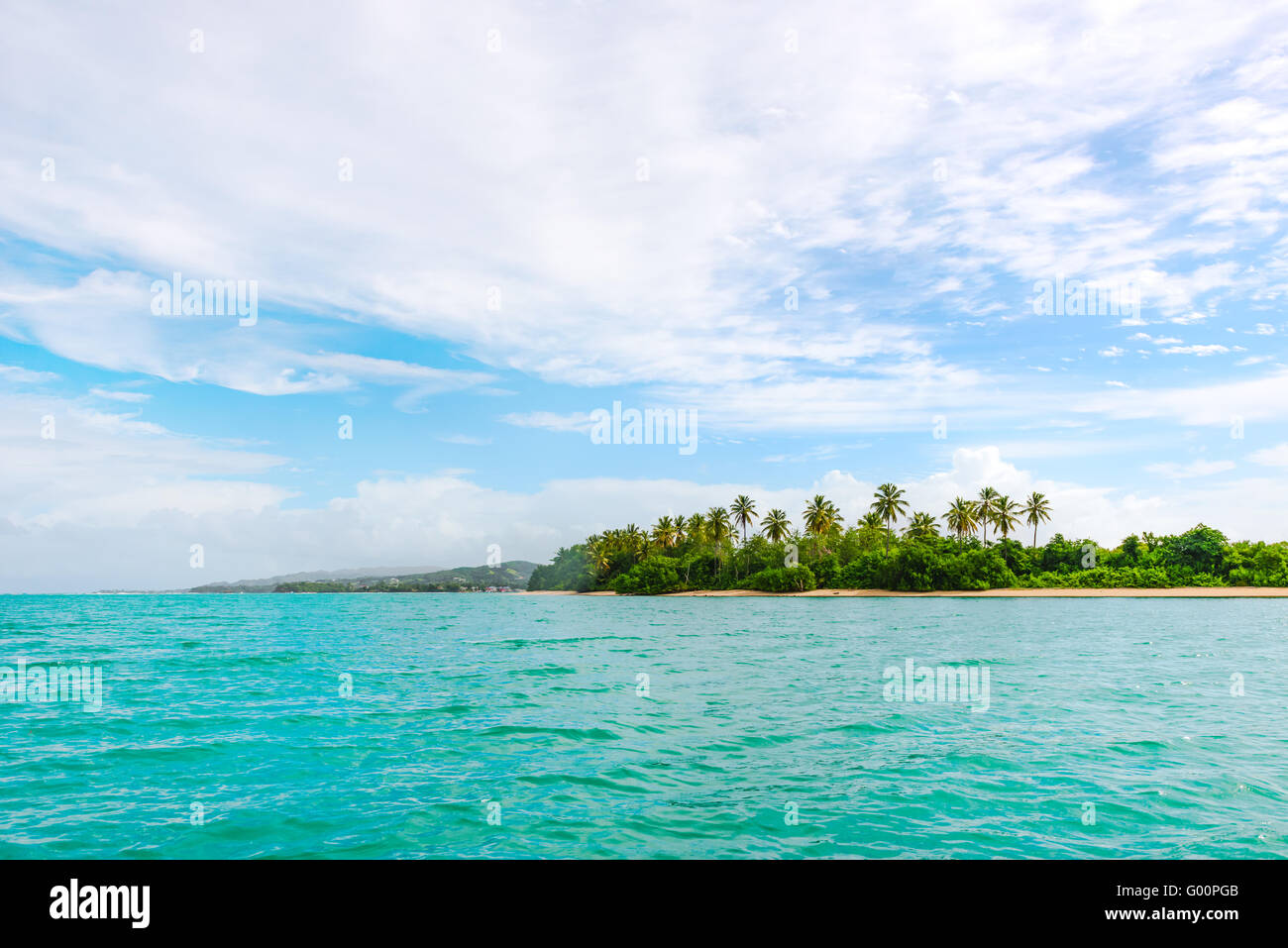 Panoramablick auf No Mans Land Strand in tropischen Insel Tobago West Indies Stockfoto