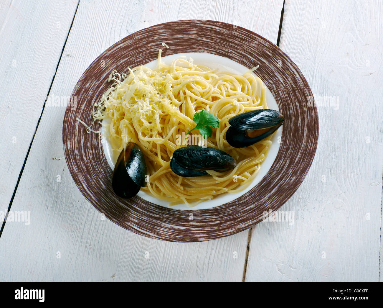 Spaghetti Alle Vongole - Italienisch für Spaghetti mit clams.including Rom und weiter südlich in Kampanien Stockfoto