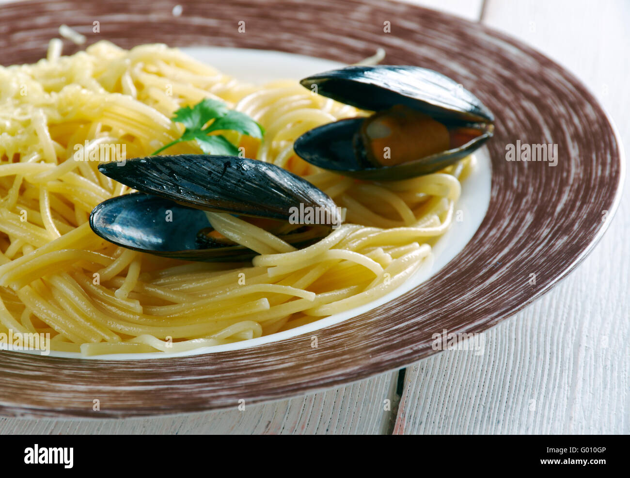 Spaghetti Alle Vongole - Italienisch für Spaghetti mit clams.including Rom und weiter südlich in Kampanien Stockfoto