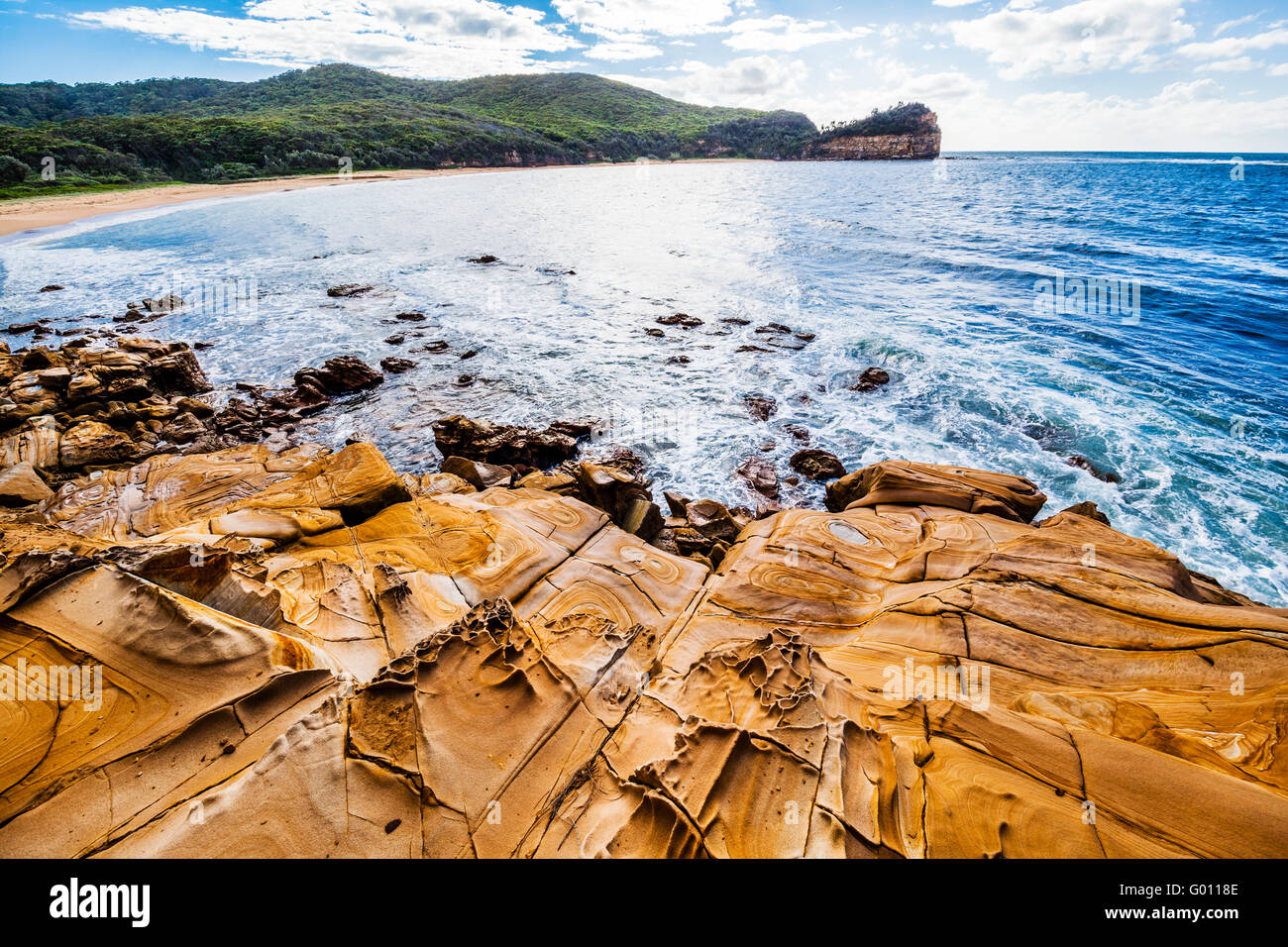 Australien, New South Wales, Central Coast, Bouddi Nationalpark, rock-Plattform bei Maitland Bay Stockfoto