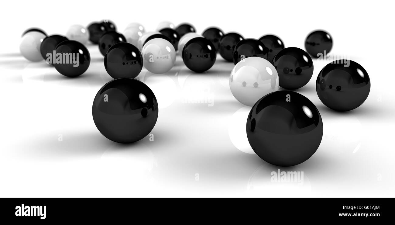 Eine Reihe von schwarzen und weißen Kugeln als Konzept für die Teamarbeit Stockfoto