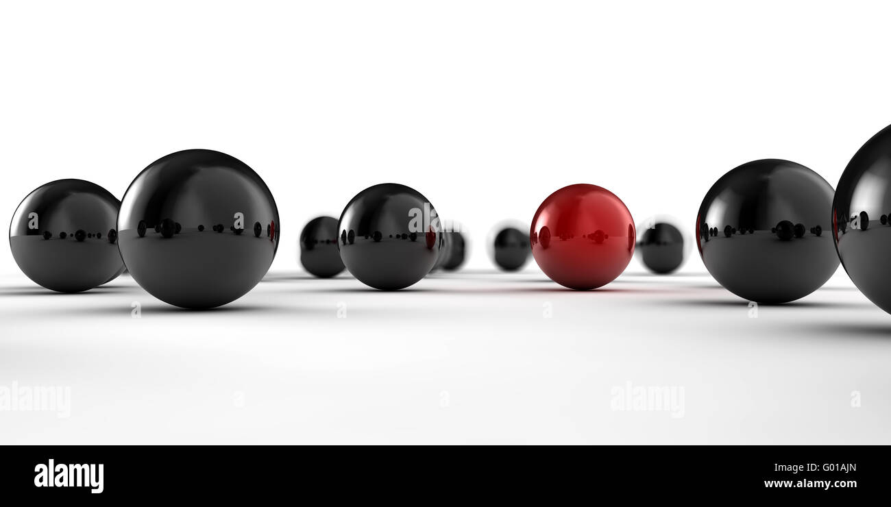 Eine Reihe von schwarzen und roten Kugeln als Konzept für die Teamarbeit Stockfoto