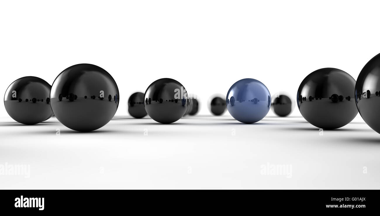 Eine Reihe von schwarzen und blauen Kugeln als Konzept für die Teamarbeit Stockfoto