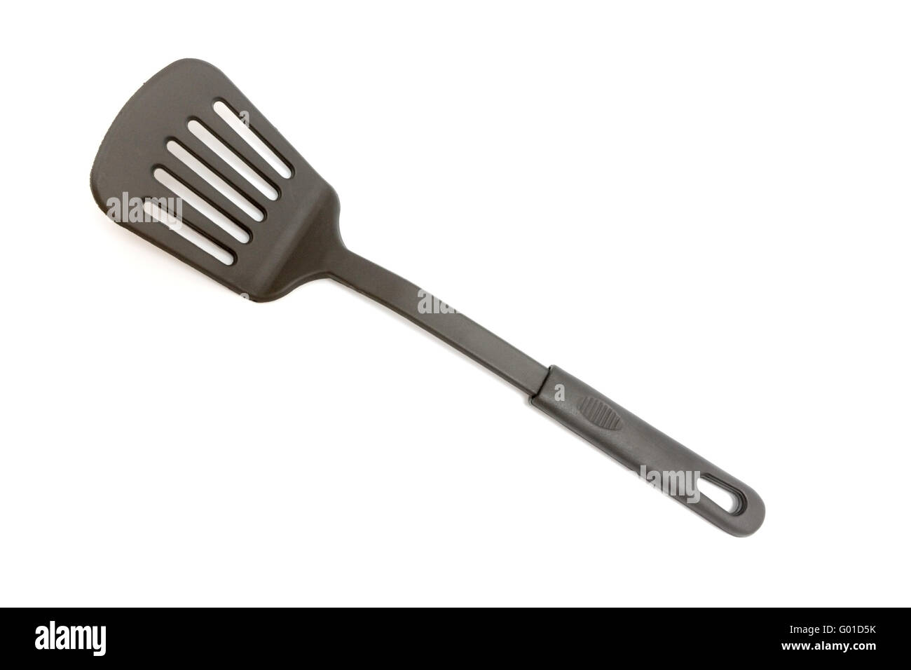 schwarze Küche Spachtel isoliert auf weißem Hintergrund Stockfoto