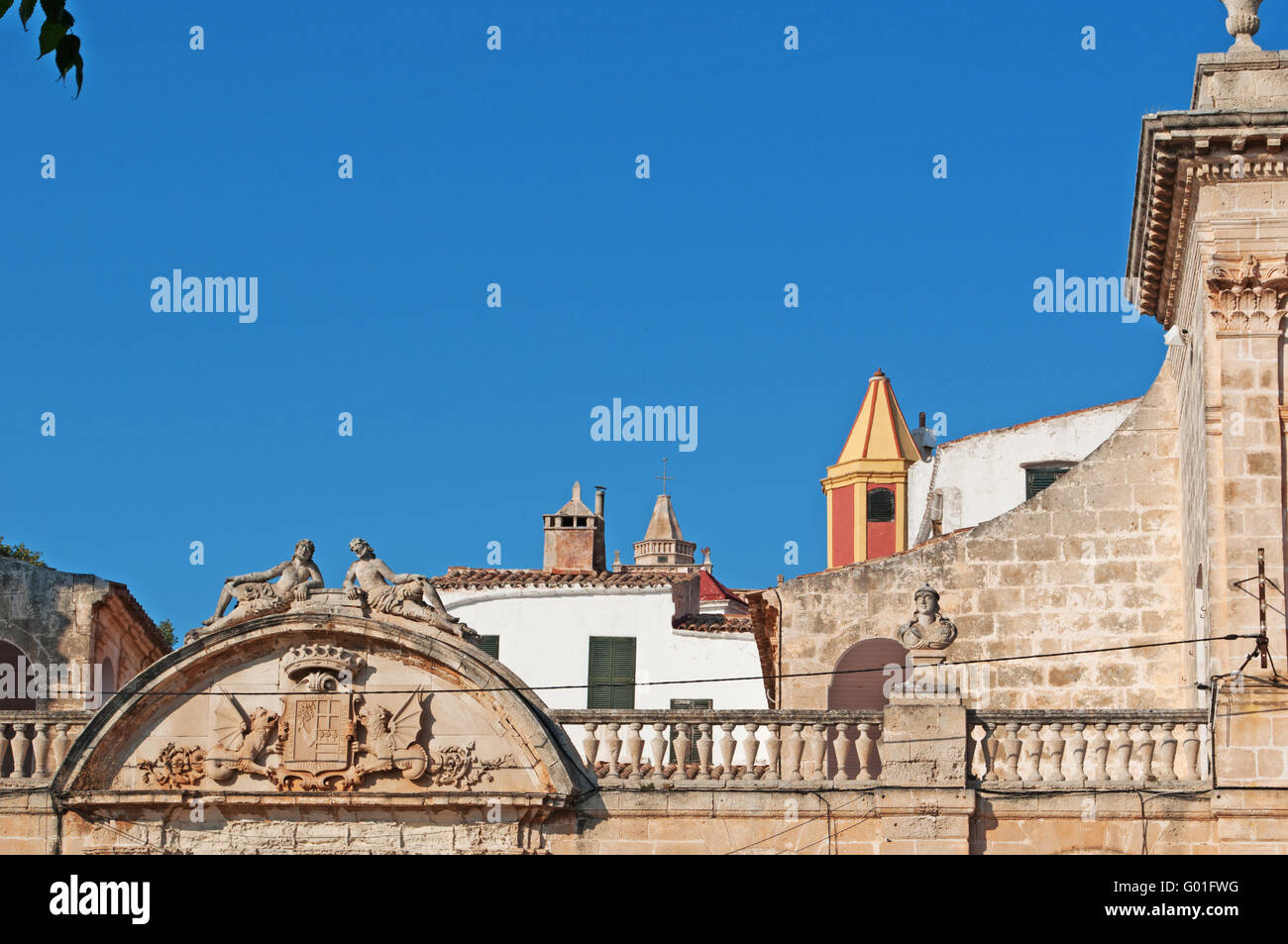 Menorca, Balearen: Ciutadella, Details der Torre Saura Palace, eines der wichtigsten Orte von touristischem Interesse in der Stadt Stockfoto