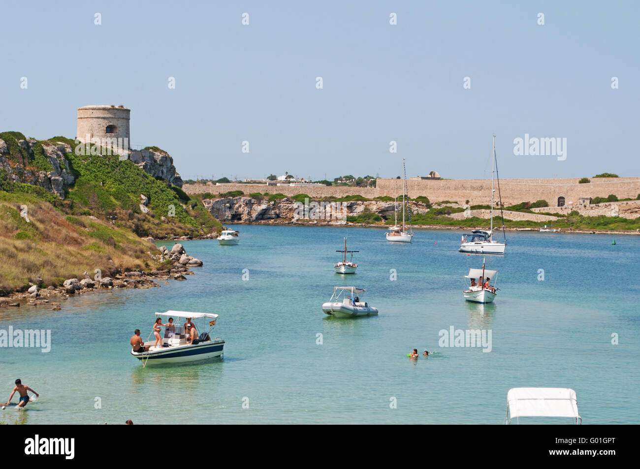 Menorca, Balearen: Mittelmeer gesehen von der Halbinsel La Mola Stockfoto