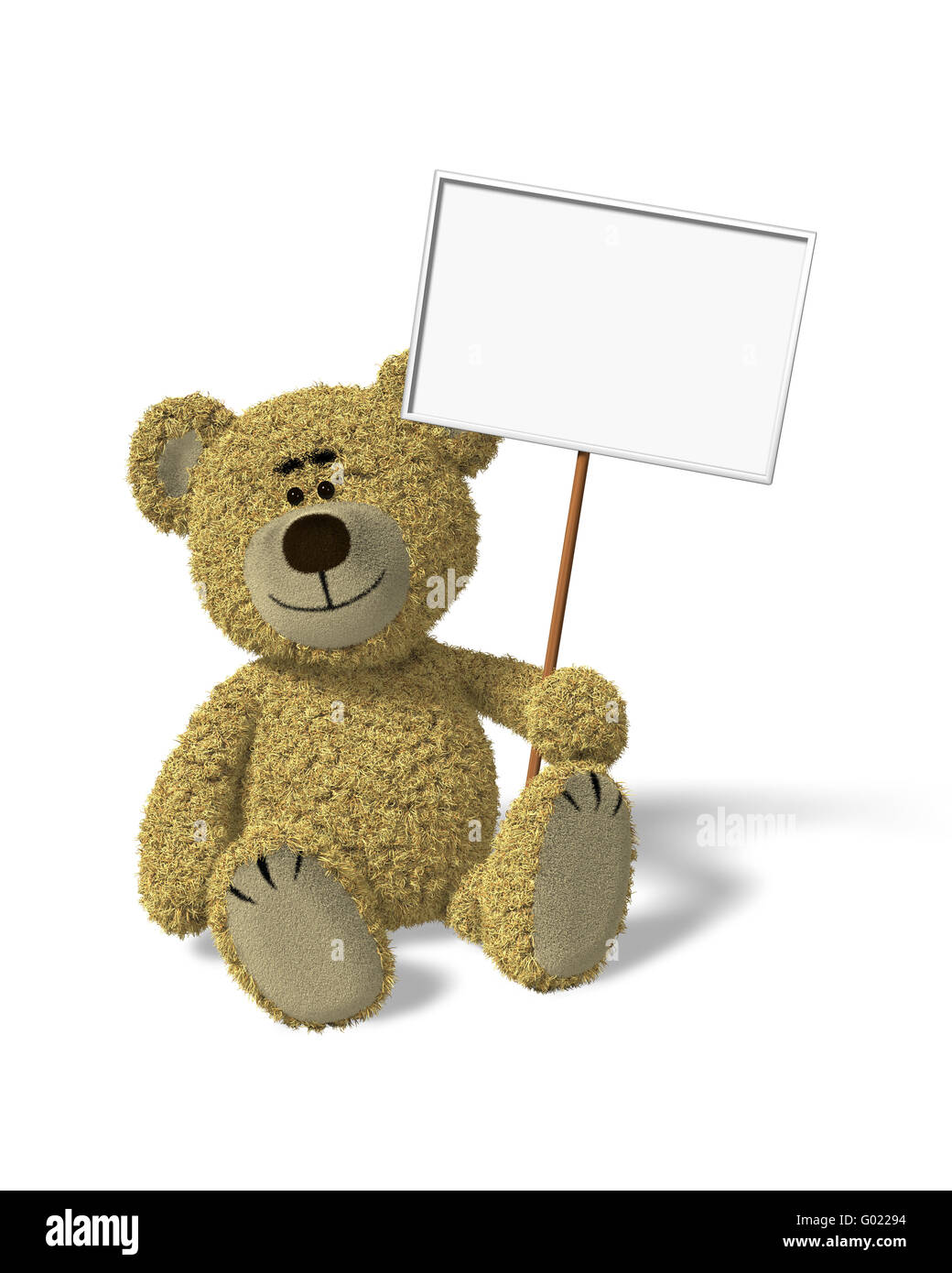 NHI Bär sitzend mit einem Schild Stockfoto