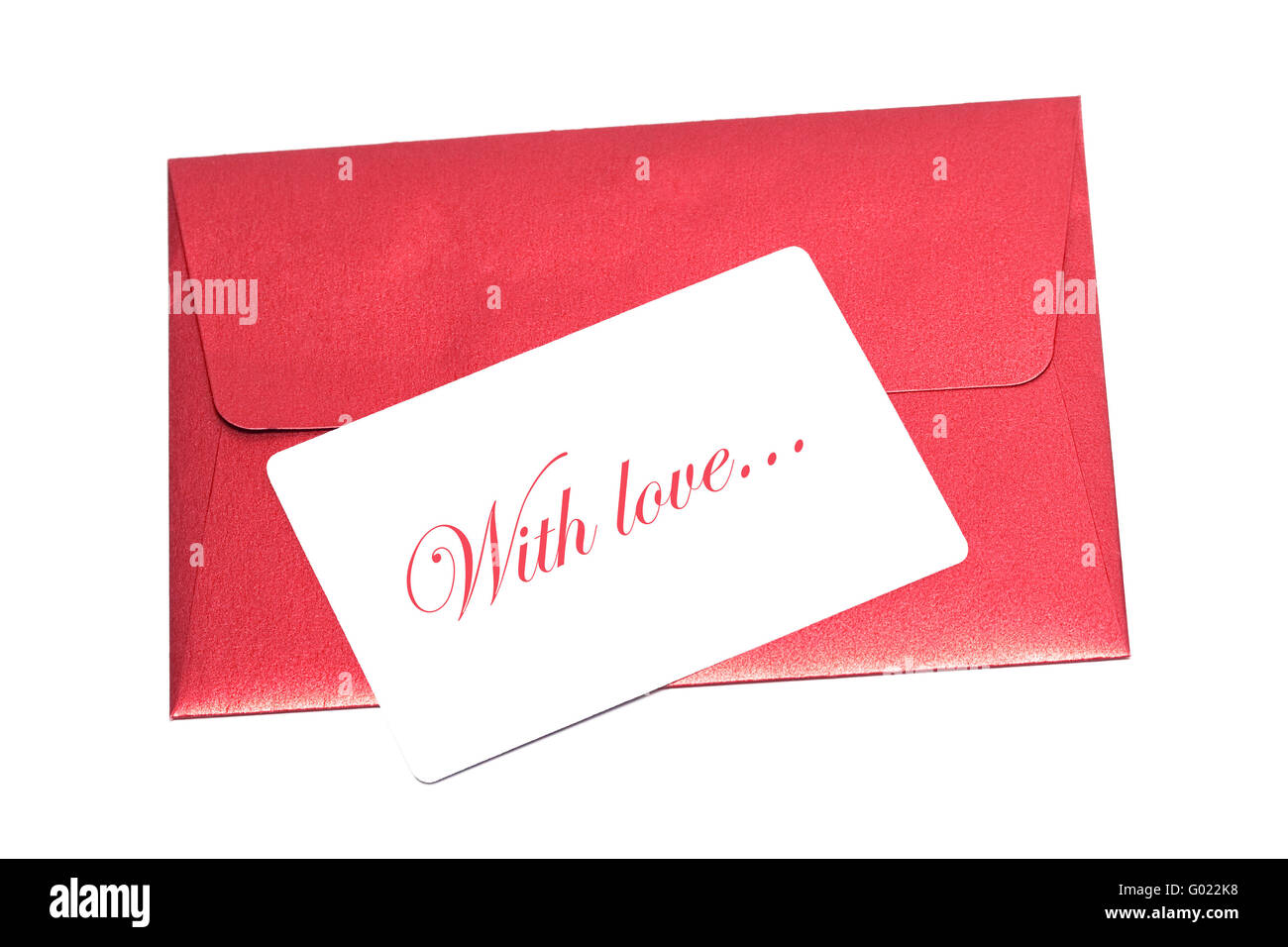 Umschlag mit Glückwunsch Karte isoliert auf weißem Hintergrund Stockfoto
