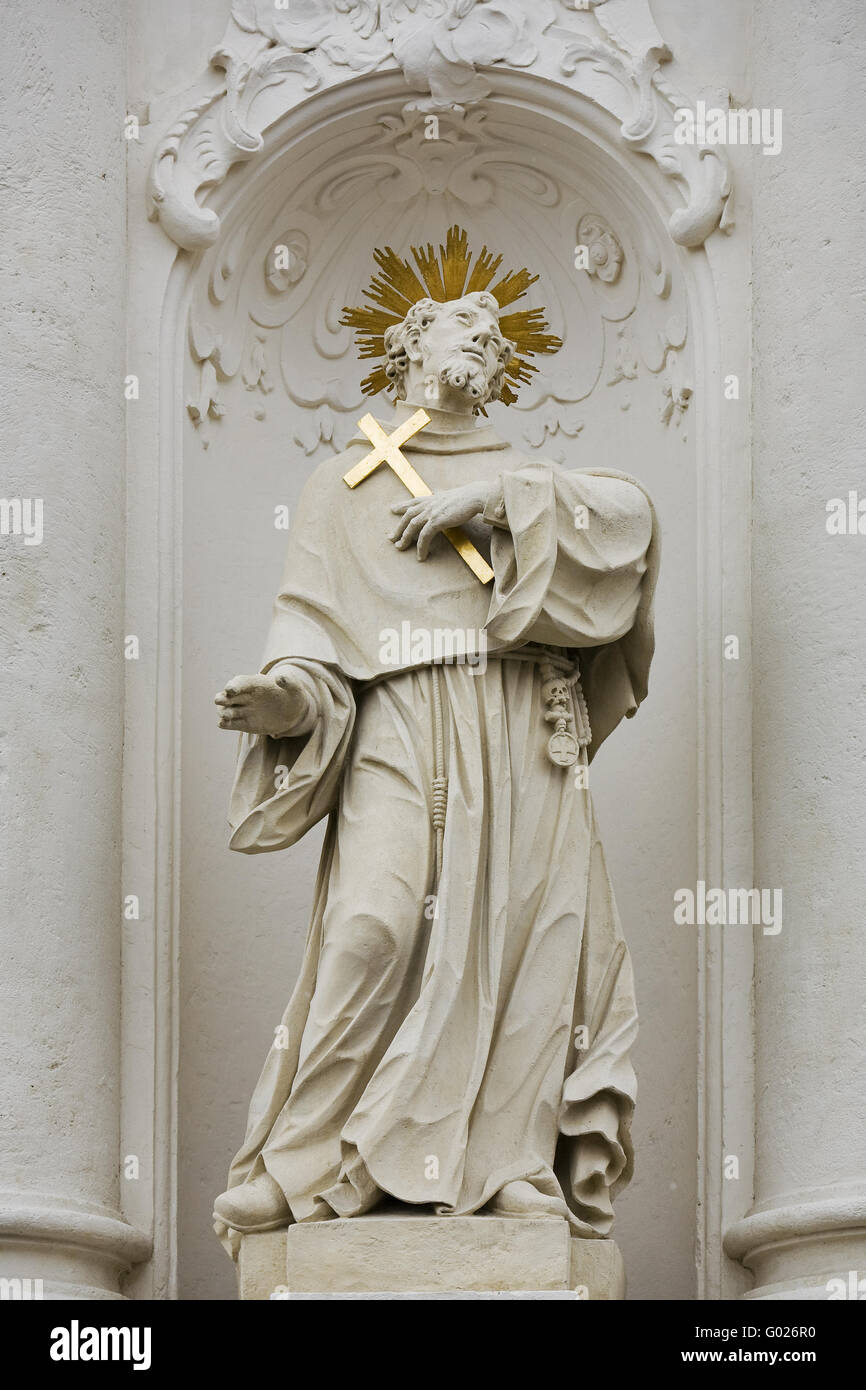 Statue auf der Wallfahrt Kirche, Minster Kirche, Pfarrkirche Mariahif aus Freyung in Graz, Steiermark, Österreich, Europa Stockfoto