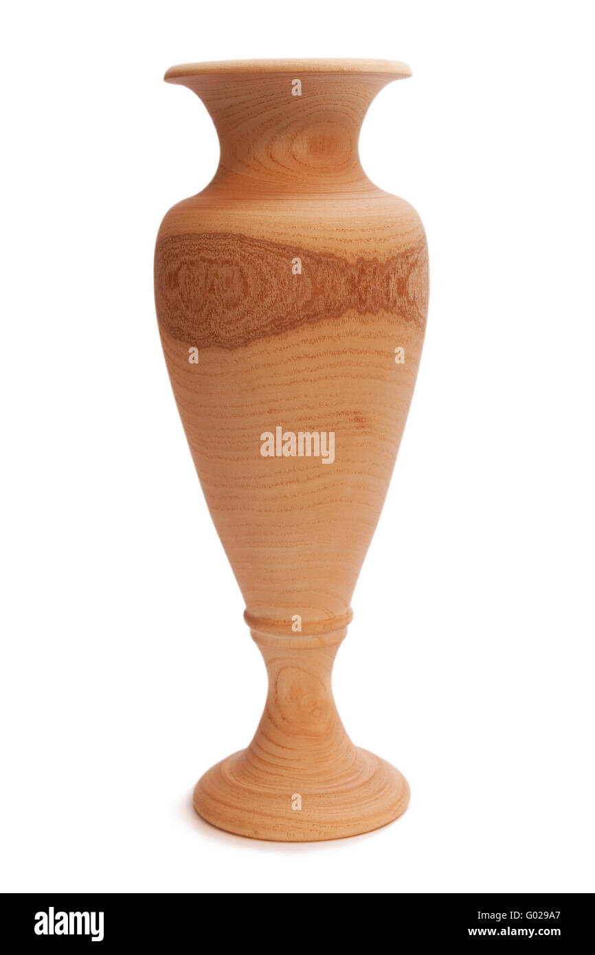 Natürliches Holz Vase auf dem weißen Hintergrund isoliert Stockfoto