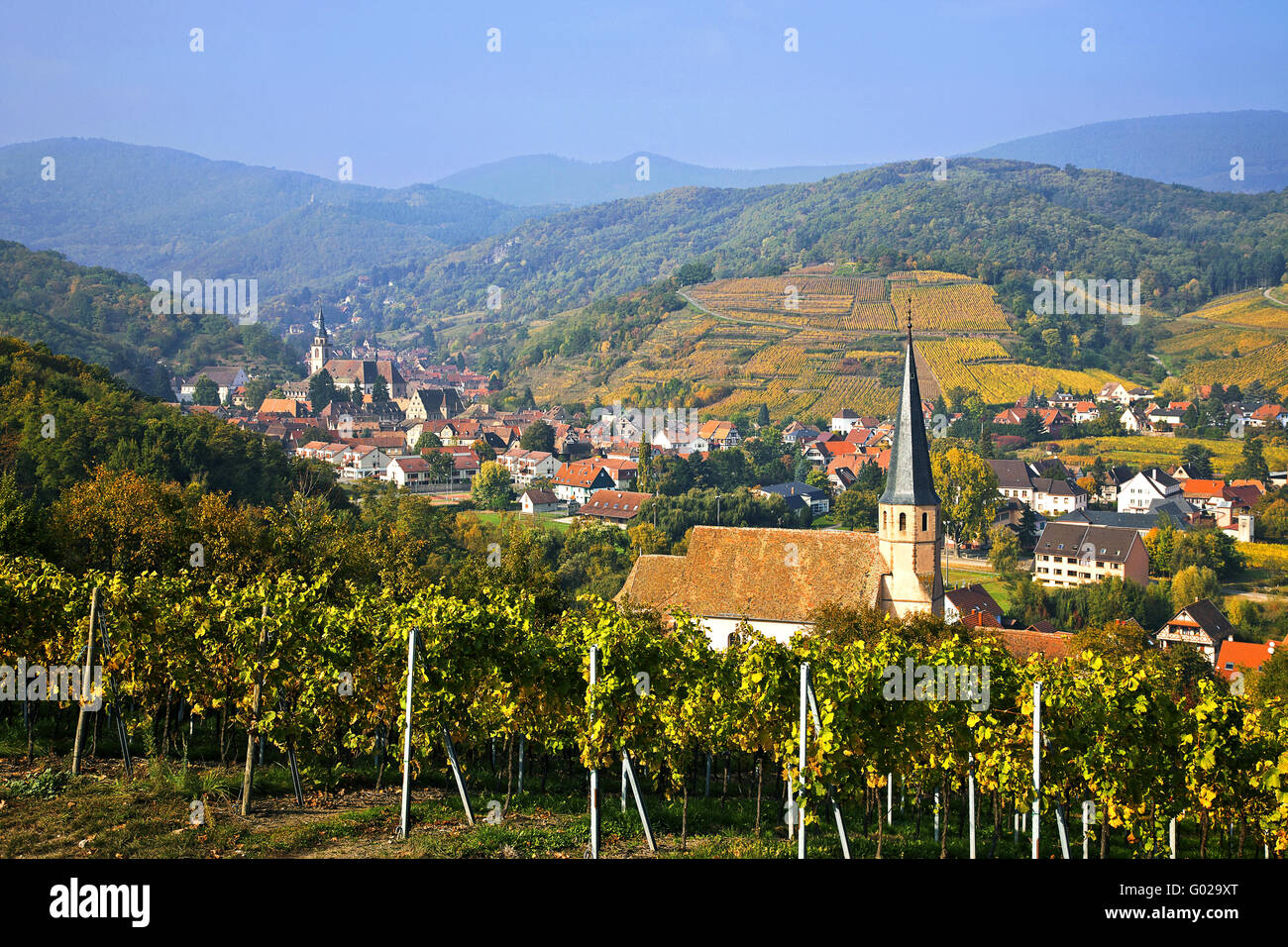 Ansicht von Andlau, Kapelle Saint-André, Elsass, Frankreich Stockfoto