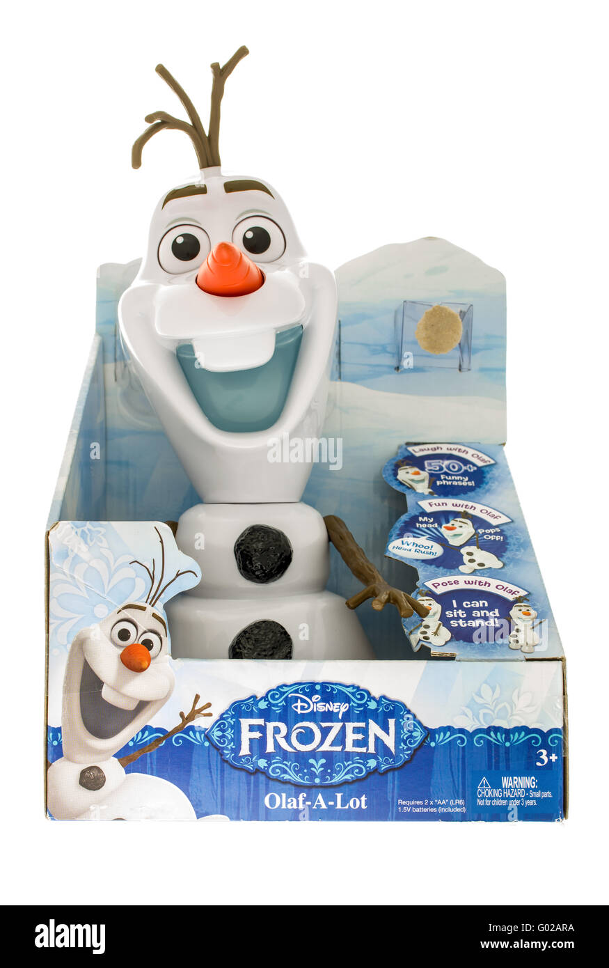 Winneconne, Wisconsin - 10. November 2015: Paket mit Olaf; ein Snomman aus dem Film Frozen. Stockfoto