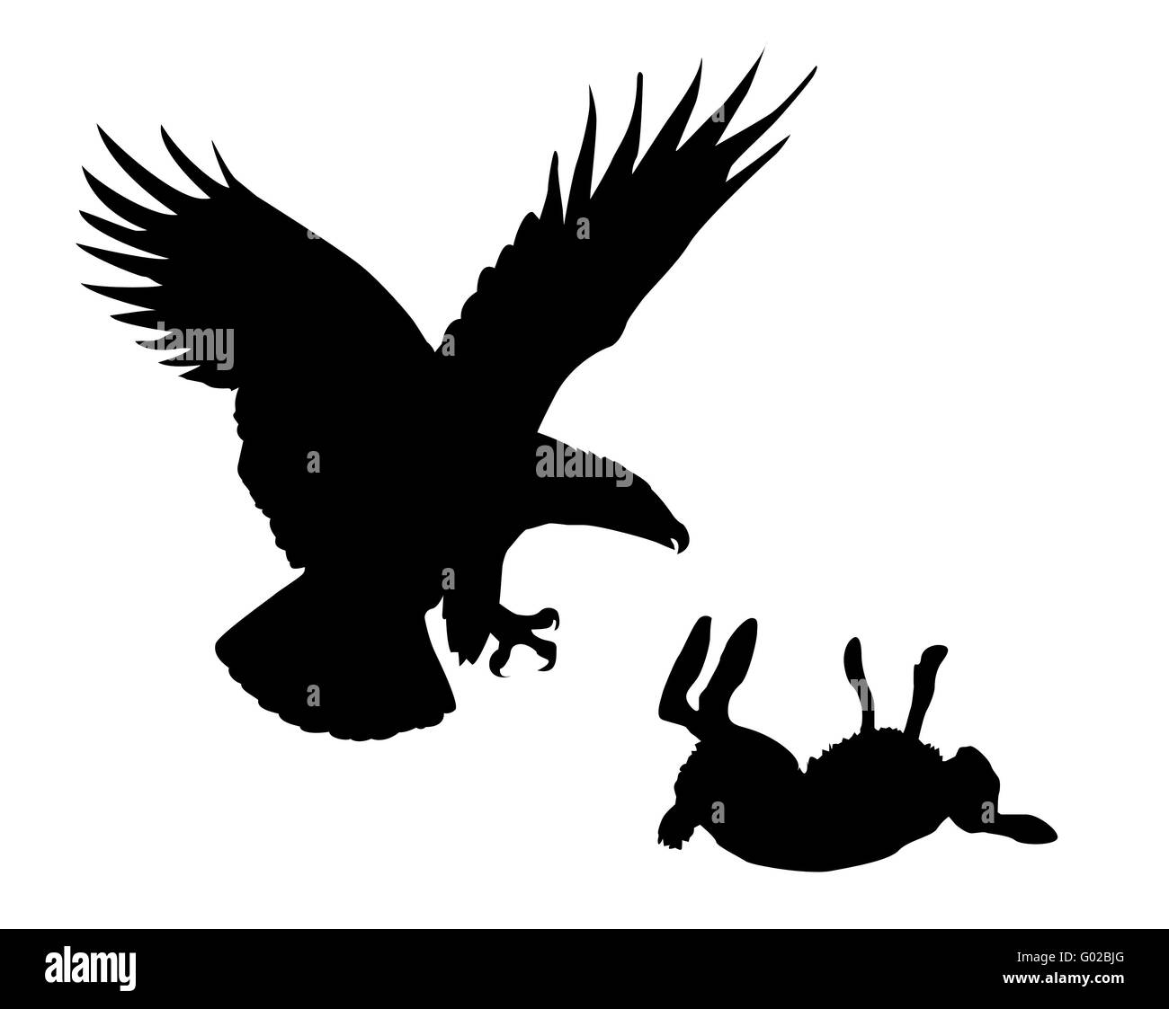 Abbildung Adler und Hase auf weißem Hintergrund Stockfoto