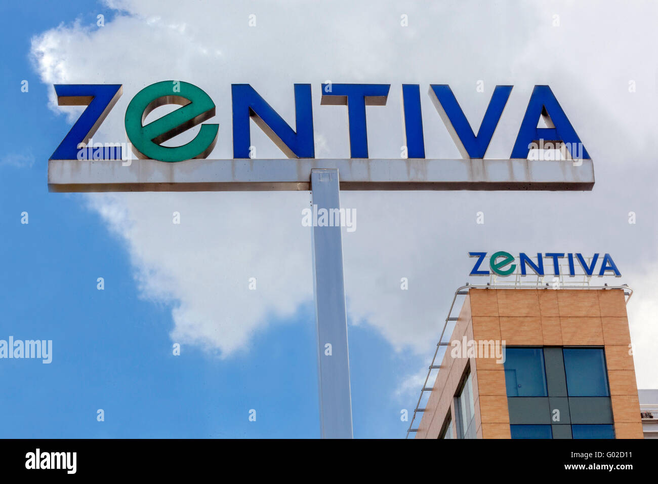 Zentiva Schild, tschechisches Pharmaunternehmen, Prag. Tschechische Republik Stockfoto